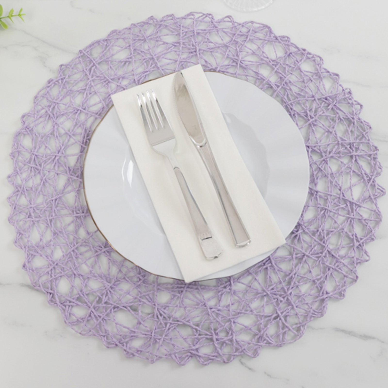 Hot Deal! 6-Piece Set of Disposable Round Woven Fiber Table Placemats in Lavender Lilac, 15 inches