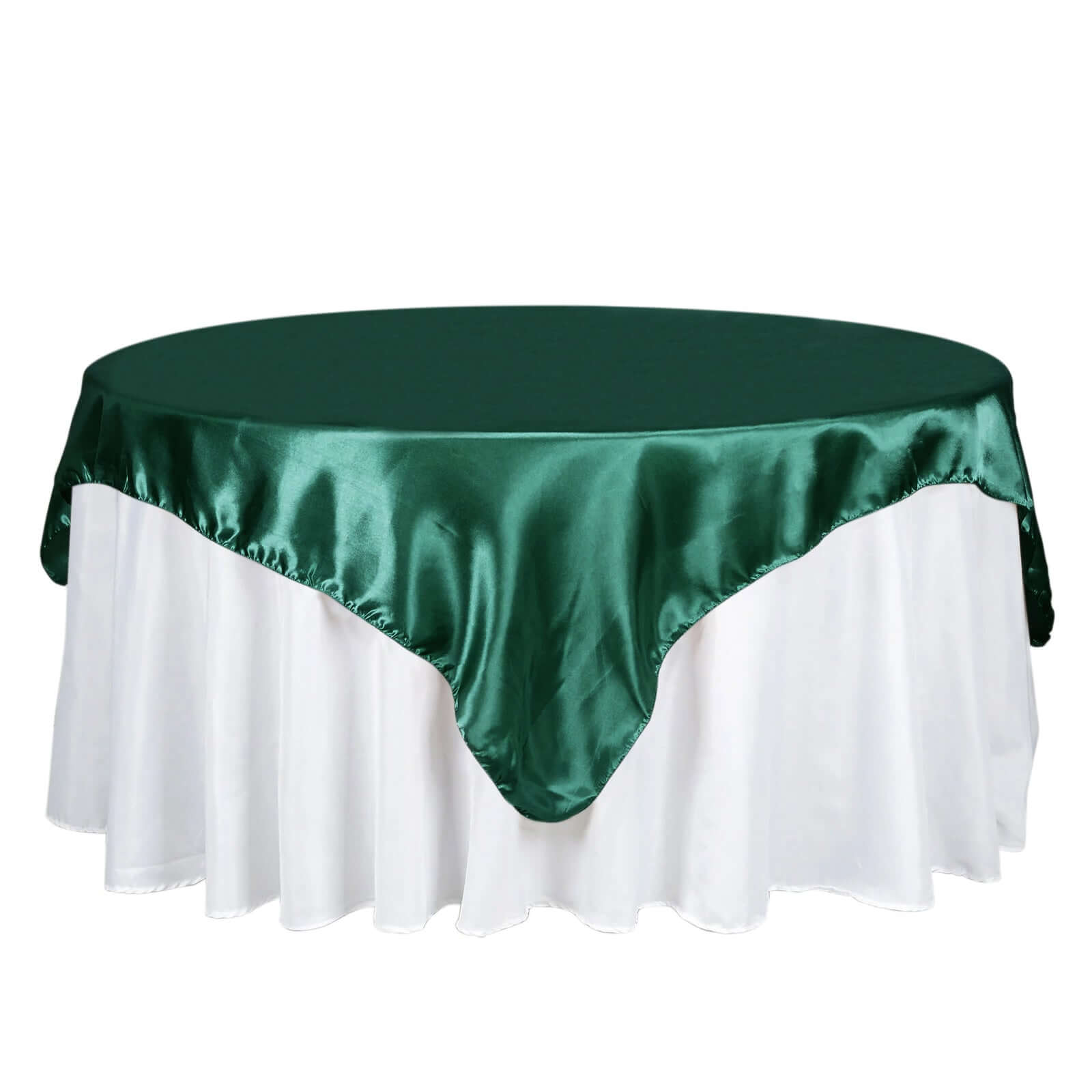 Hunter Emerald Green 72x72 Satin Square Table Overlay - Smooth Finish for Events