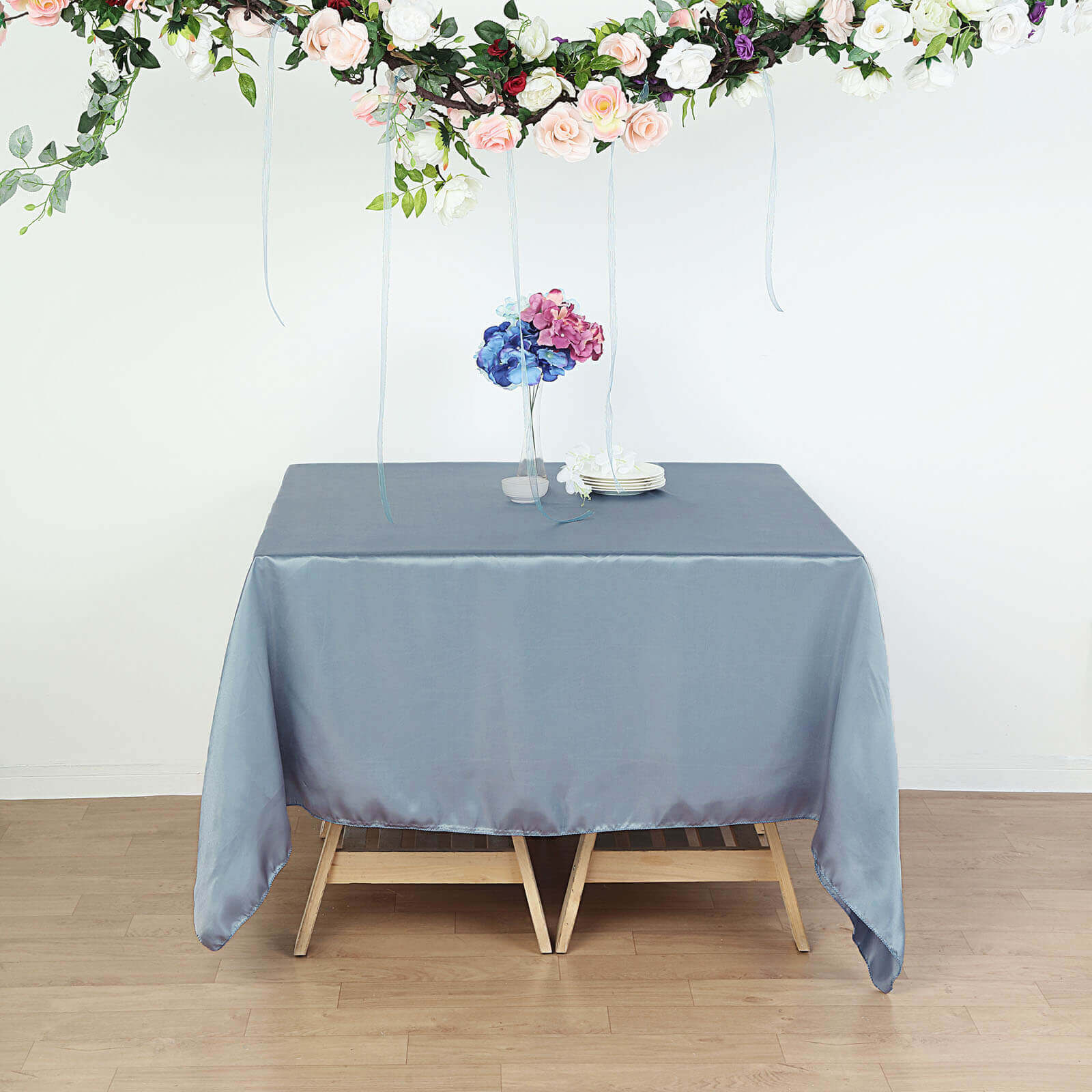 Dusty Blue 72x72 Satin Square Table Overlay with Smooth Finish