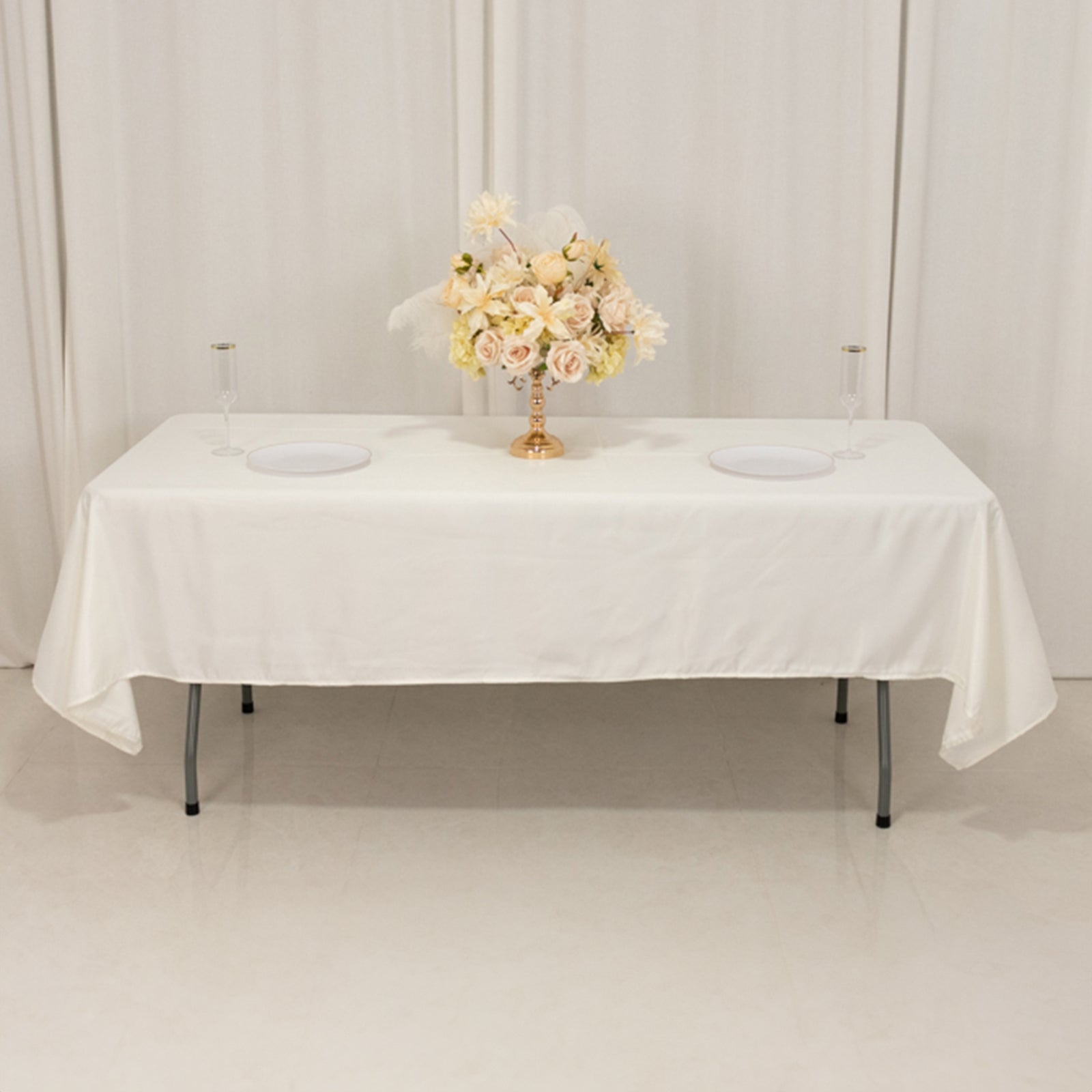 Ivory Lamour Satin Rectangle Tablecloth 60x102 - Durable & Soft, Ideal for Events