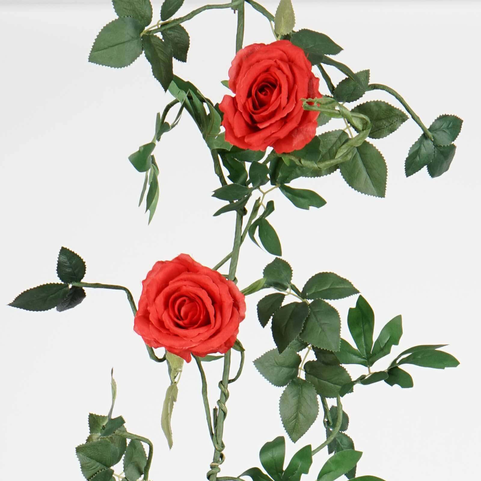 6ft Realistic Red Silk Artificial Rose and Leaf Flower Garland Vine