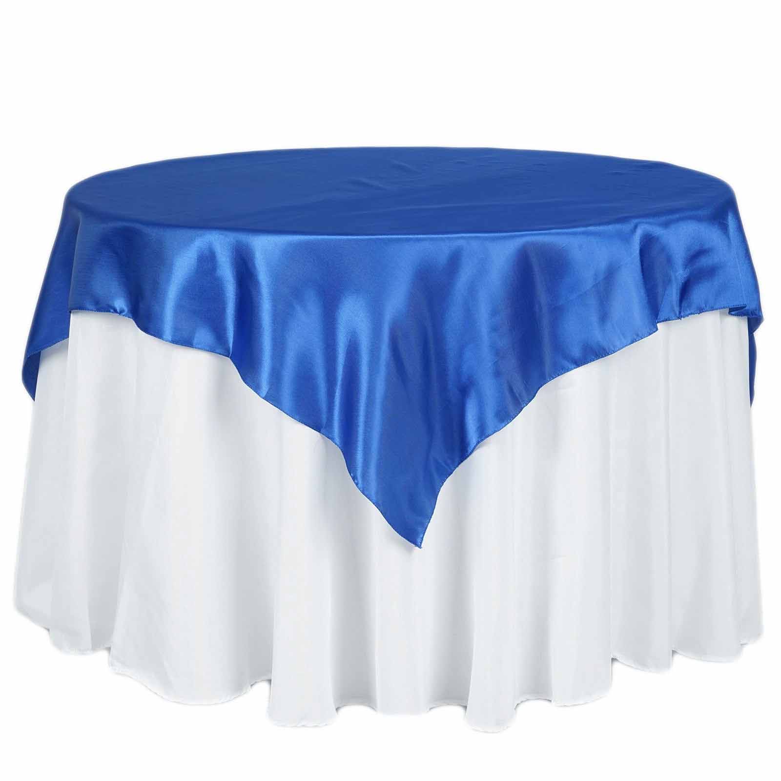 Royal Blue Satin 72x72 Square Table Overlay - Smooth Finish Table Cover for Events