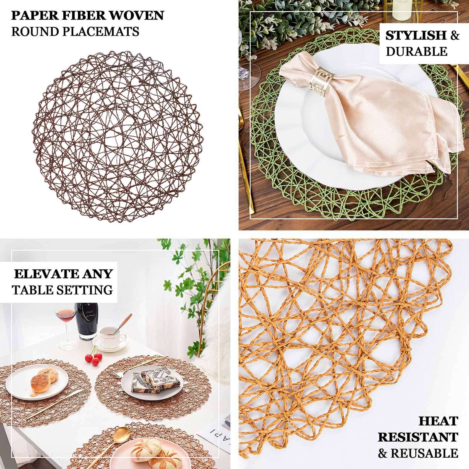 Hot Deal! 6-Piece Set of Disposable Round Woven Fiber Table Placemats in Lavender Lilac, 15 inches
