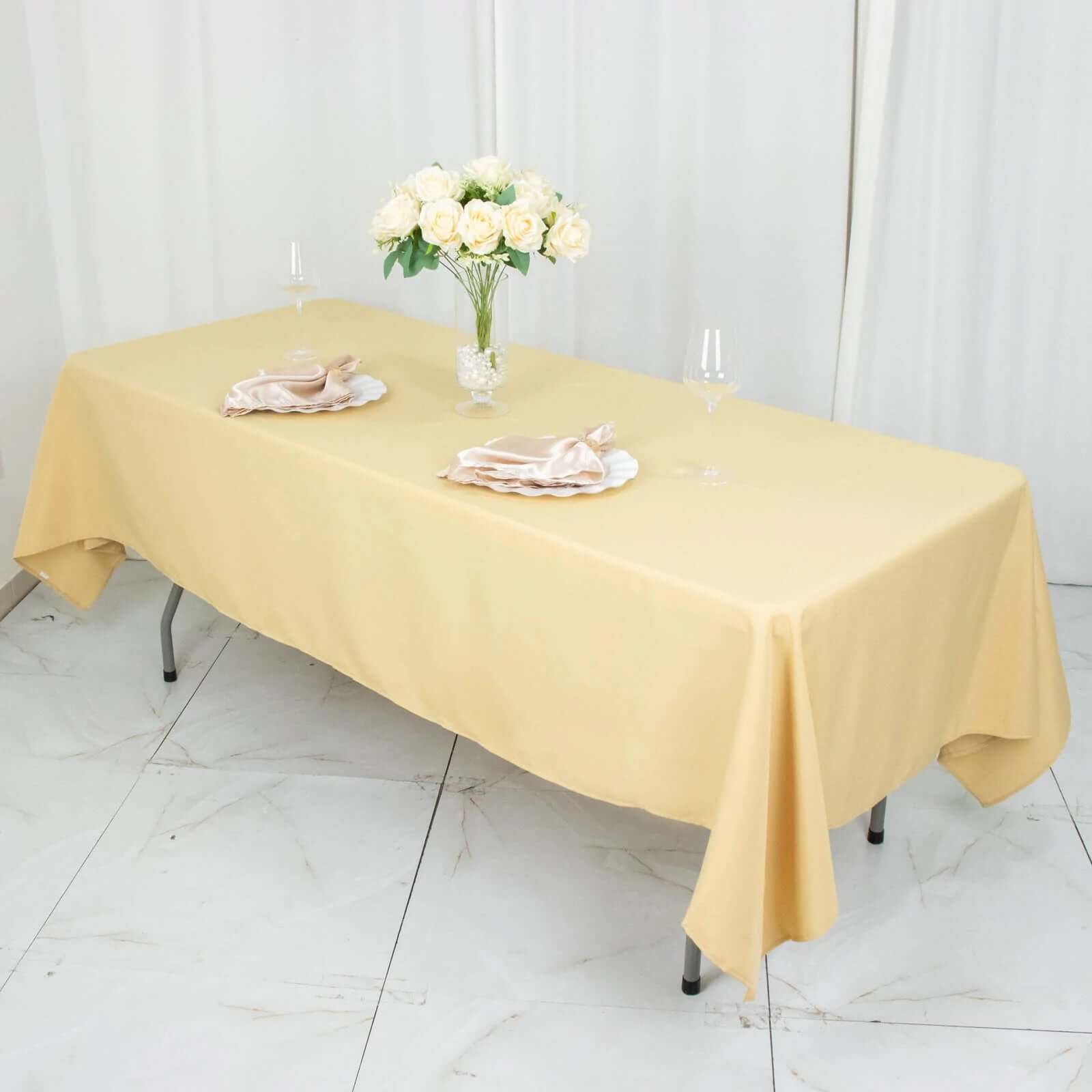 Durable 220GSM Wrinkle-Resistant Premium Polyester 60x102 Rectangle Champagne Tablecloth