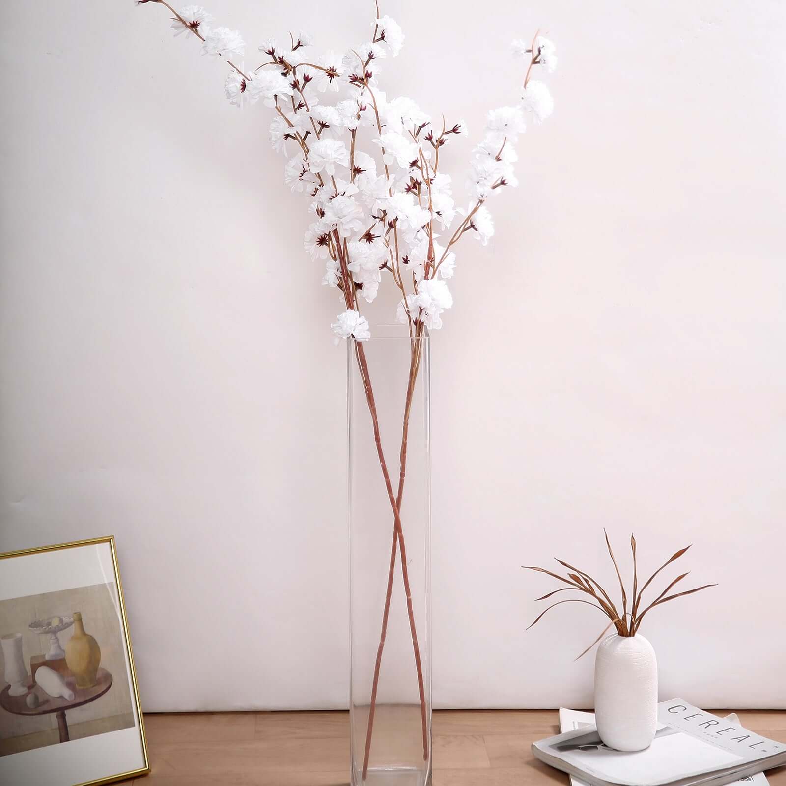 2 Branches 42-Inch Tall Artificial White Silk Carnation Stems - Perfect Decor!