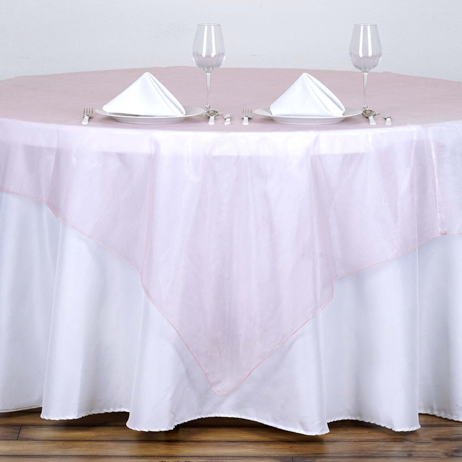 Blush Sheer Organza Square Table Overlay 72x72 - Ideal Table Accent
