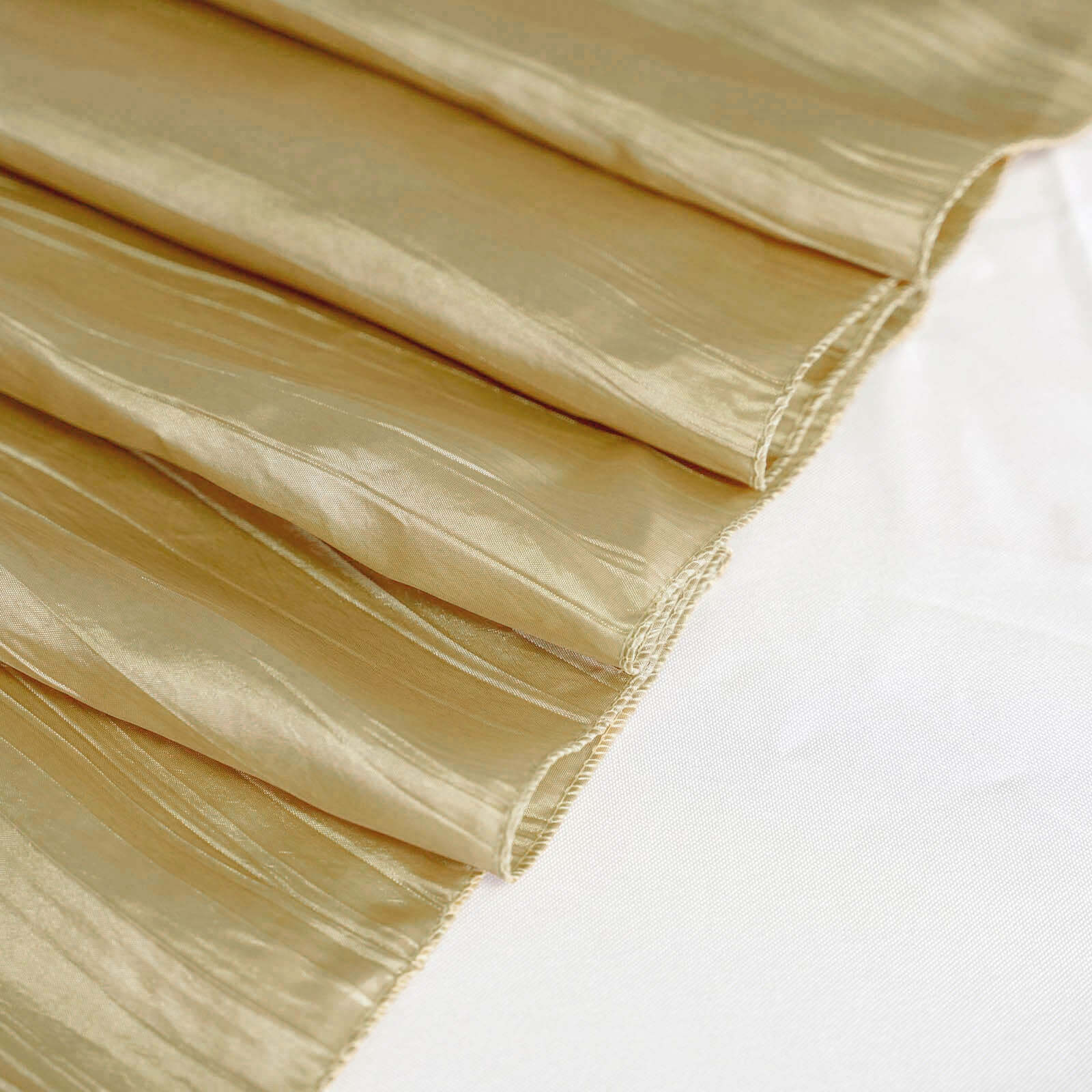 Gold 90x90 Square Taffeta Table Overlay with Accordion Crinkle for Modern Celebrations