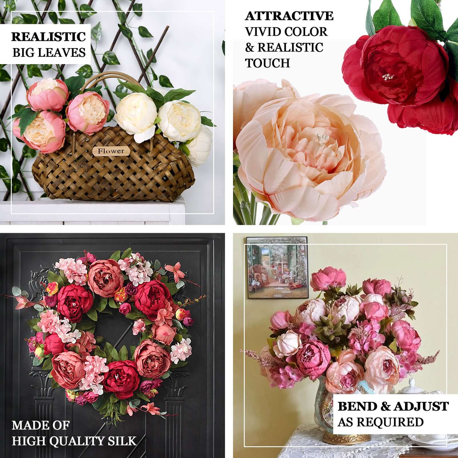 Hot! 5-Head Dusty Rose Artificial Silk Peony Bouquet