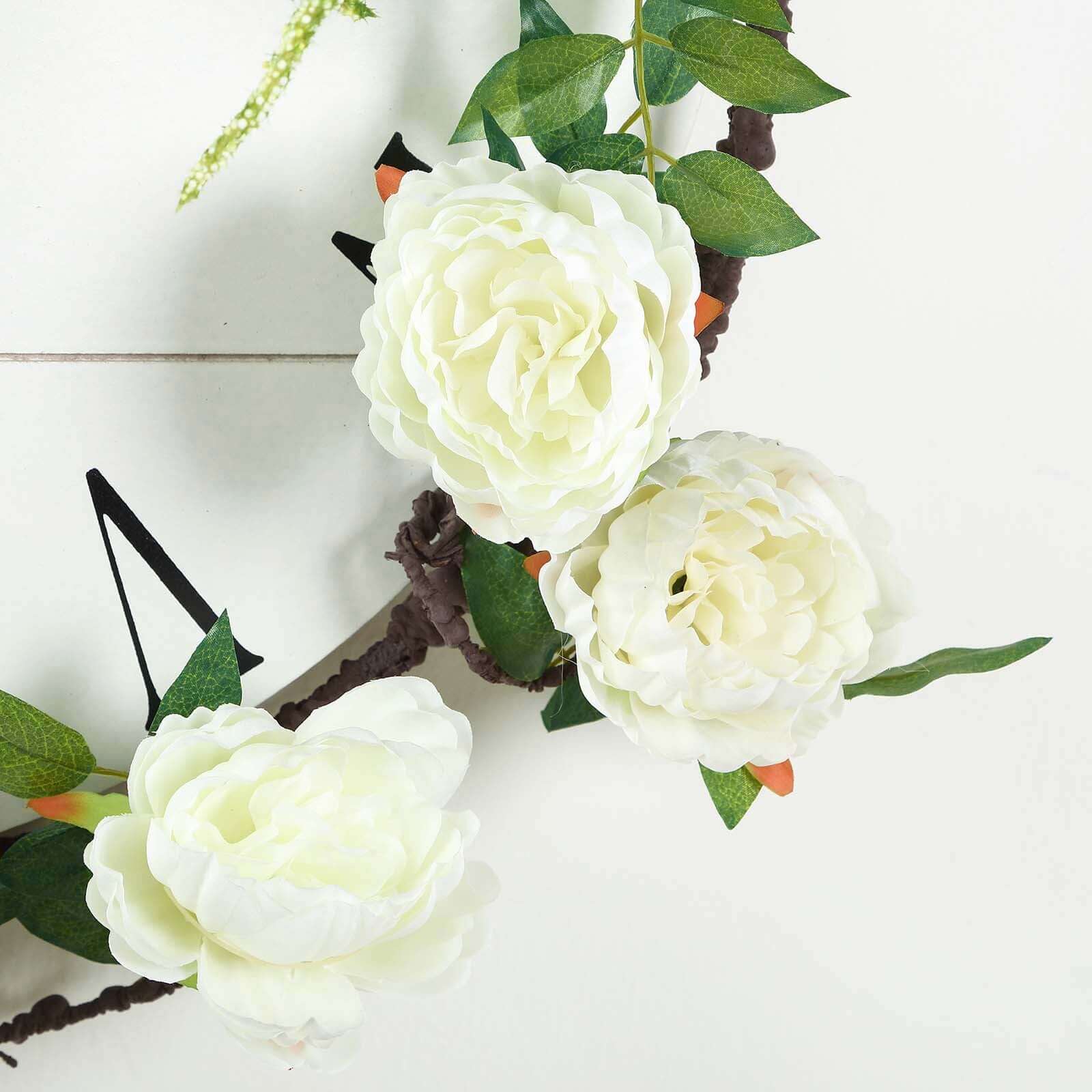 6-Foot Cream Artificial Silk Peony Hanging Garland with Lifelike Flowers