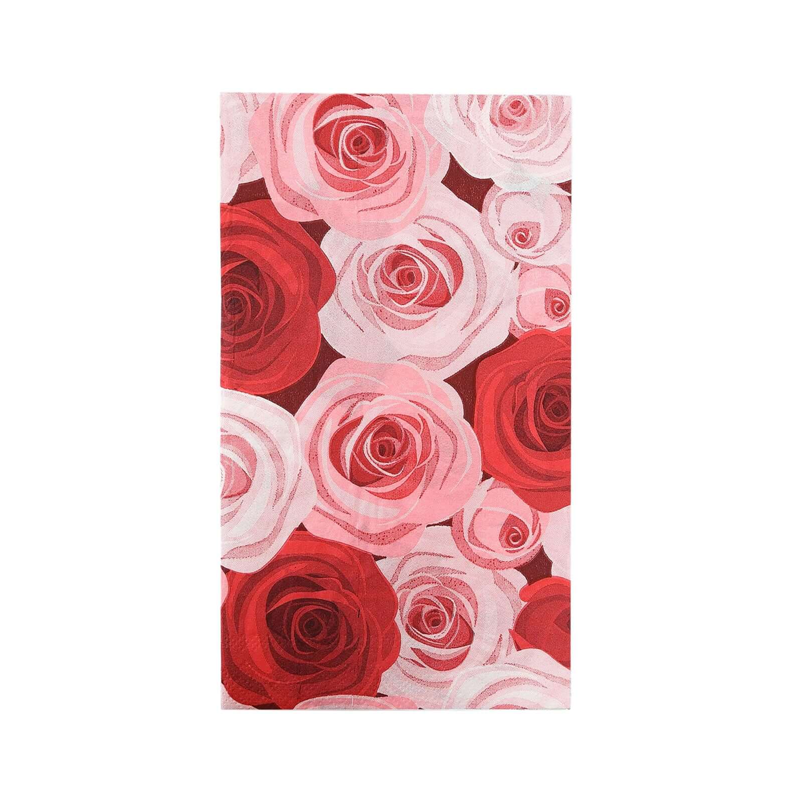 50-Pack 2-Ply Red/Pink Rose Floral Printed Paper Dinner Napkins - Stylish for Events