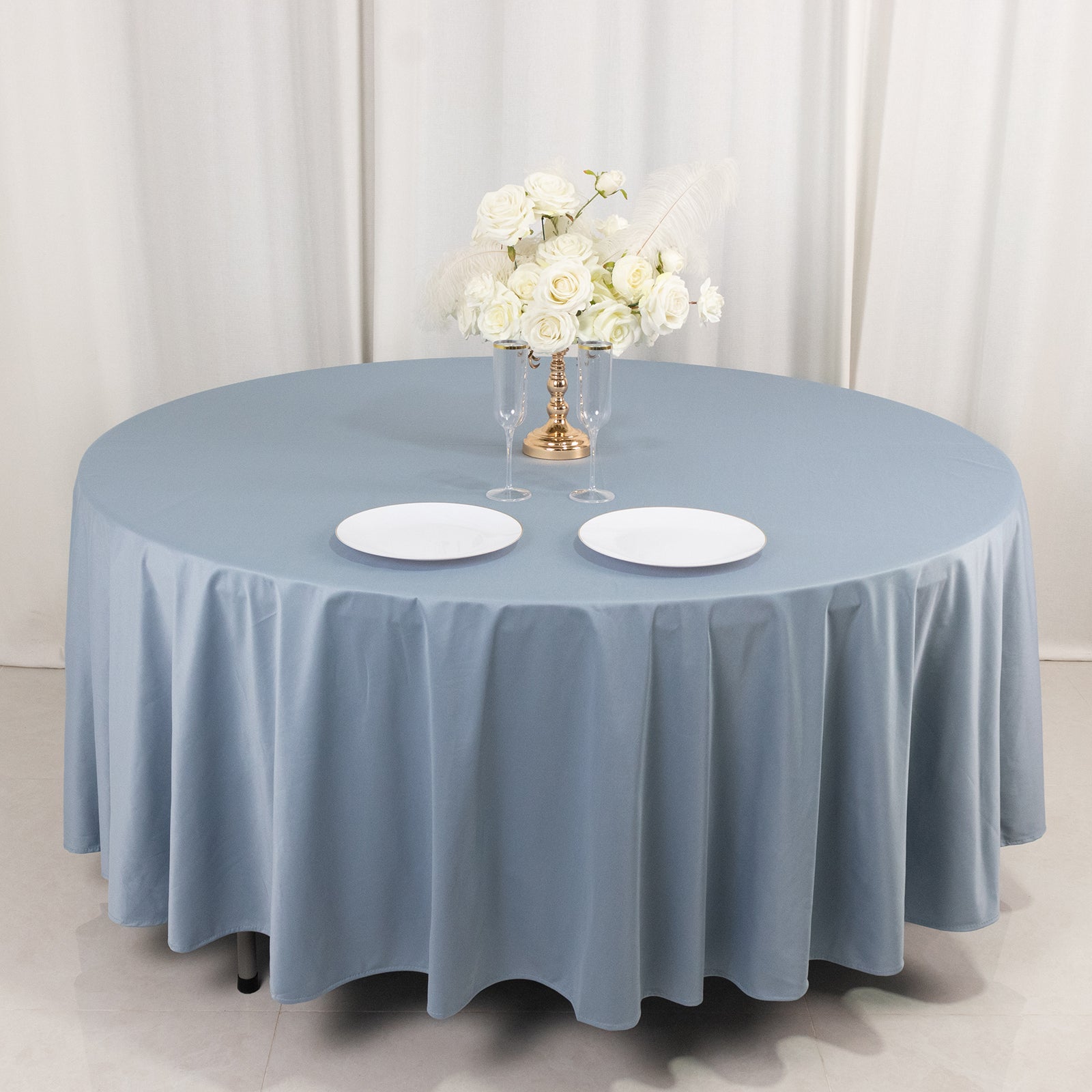 Hot Deal! Wrinkle-Free & Stain-Resistant Premium Scuba 108-Inch Round Dusty Blue Tablecloth