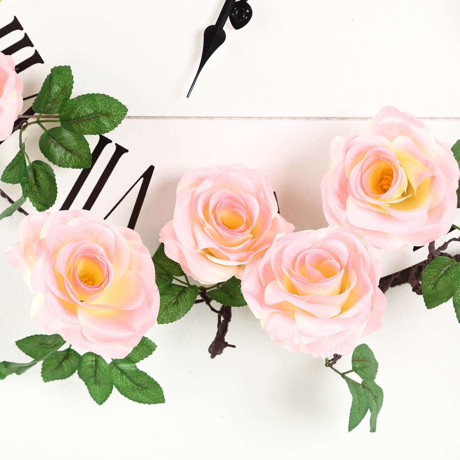 6ft Long Pink Artificial Silk Rose Garland with 14 Lifelike Flowers
