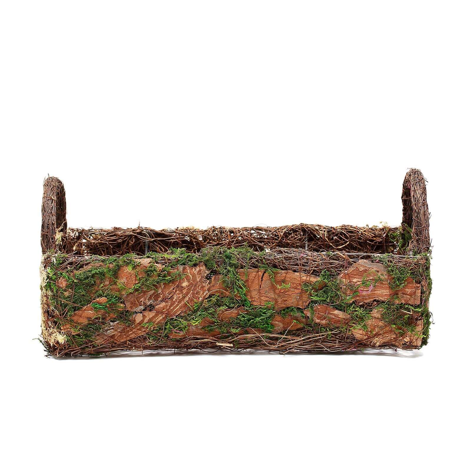 Special Offer! Set of 2 Rustic Moss Log-Shaped Planter Boxes with Handles for Flower Arrangements