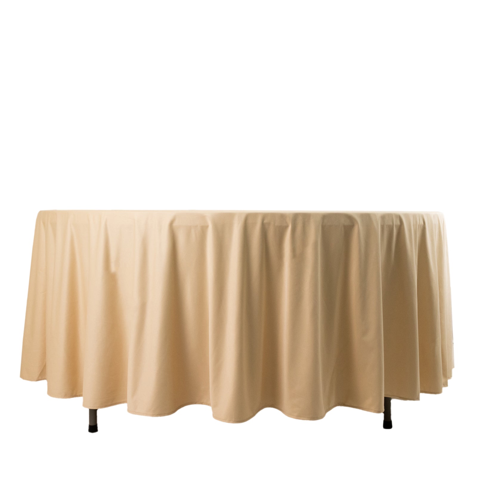 Hot! Premium Beige 108' Scuba Round Wrinkle & Stain-Free Tablecloth