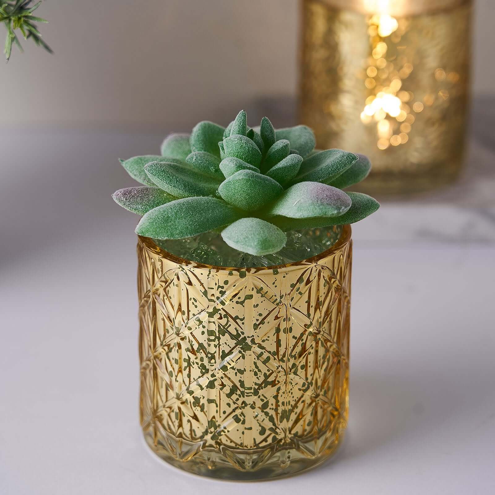 Hot Sale! 6-Piece Set of Shiny Gold Mercury Glass Votive Tealight Holders with Geometric Design