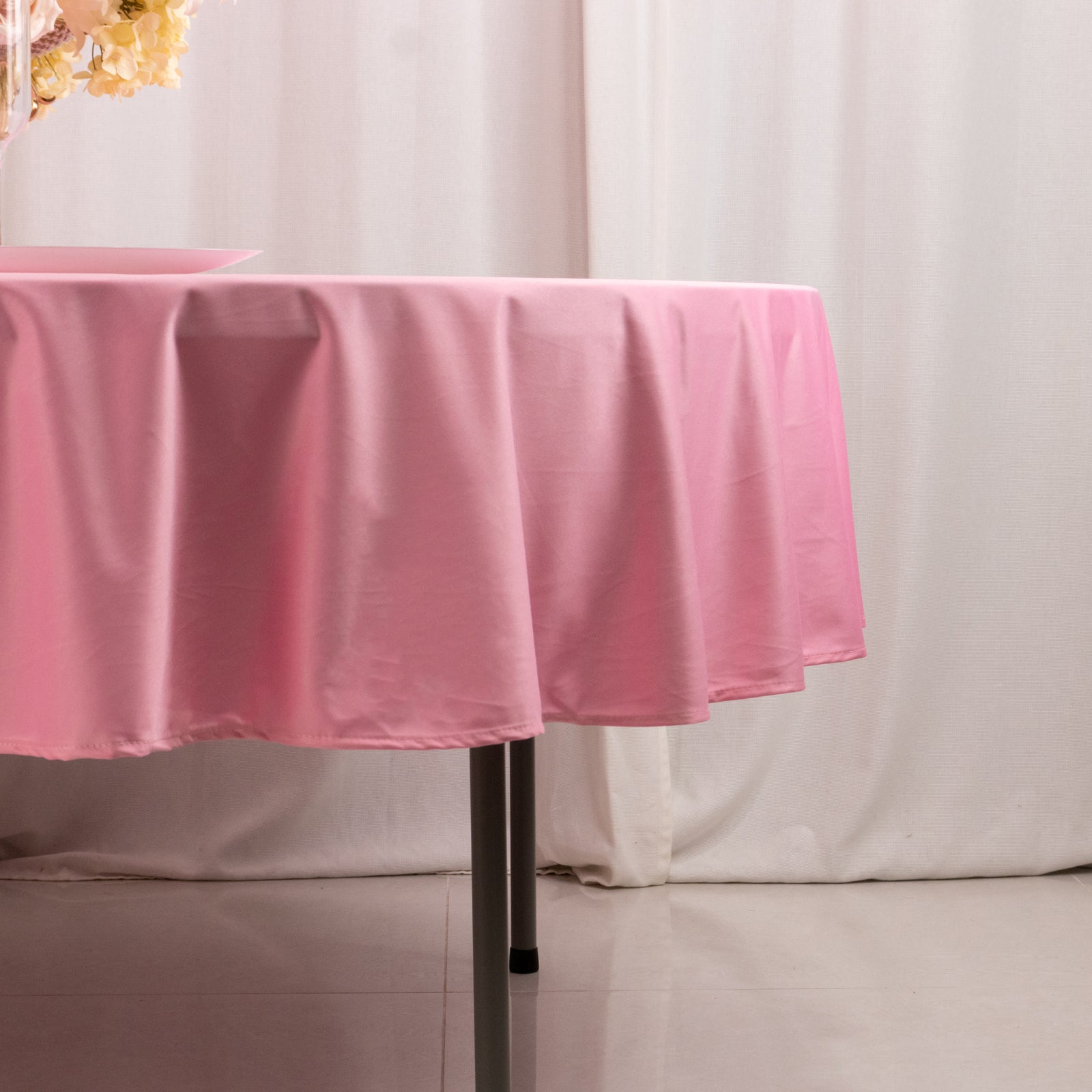 Hot Sale! Premium Pink 90' Round Scuba Polyester Wrinkle-Free & Stain-Resistant Tablecloth