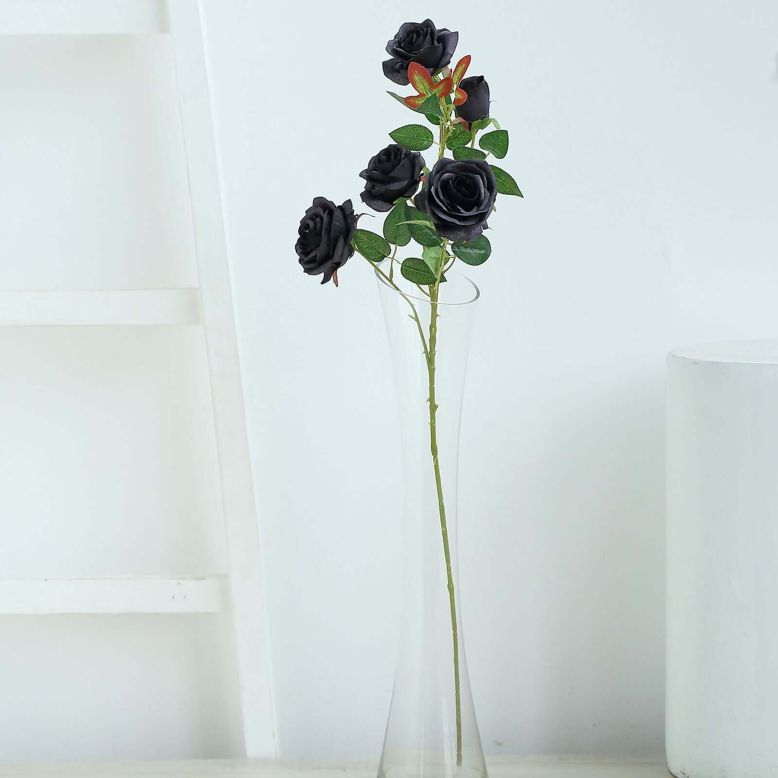 Hot Sale! 2 Bouquets of 33-Inch Tall Artificial Black Silk Rose Flower Bush Stems