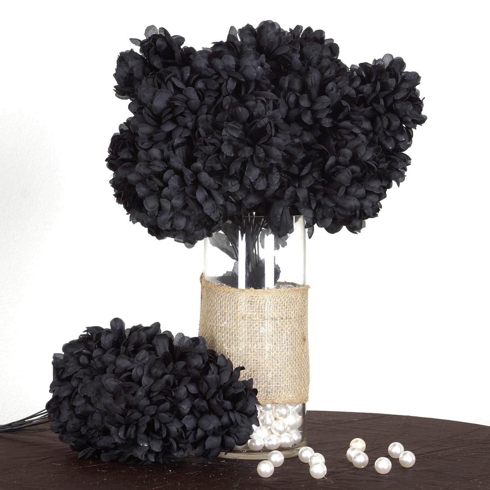 4 Bushes of Black High - Quality Artificial Silk Chrysanthemum with 56 Faux Flowers