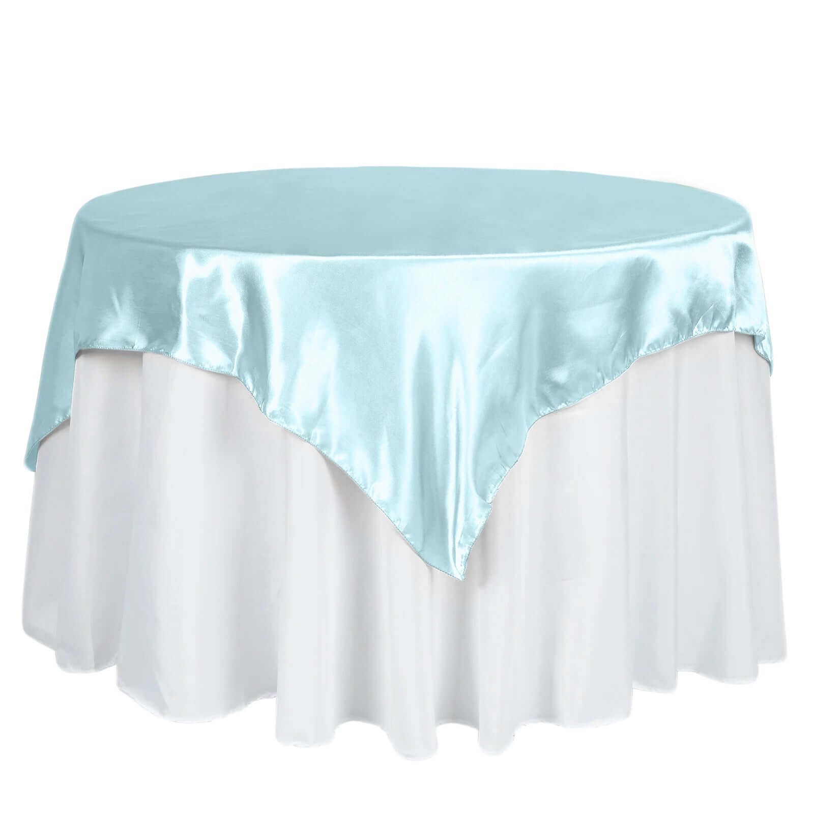 Light Blue Satin Square Table Overlay 60x60 - Smooth, Silky Touch Table Cover for Events