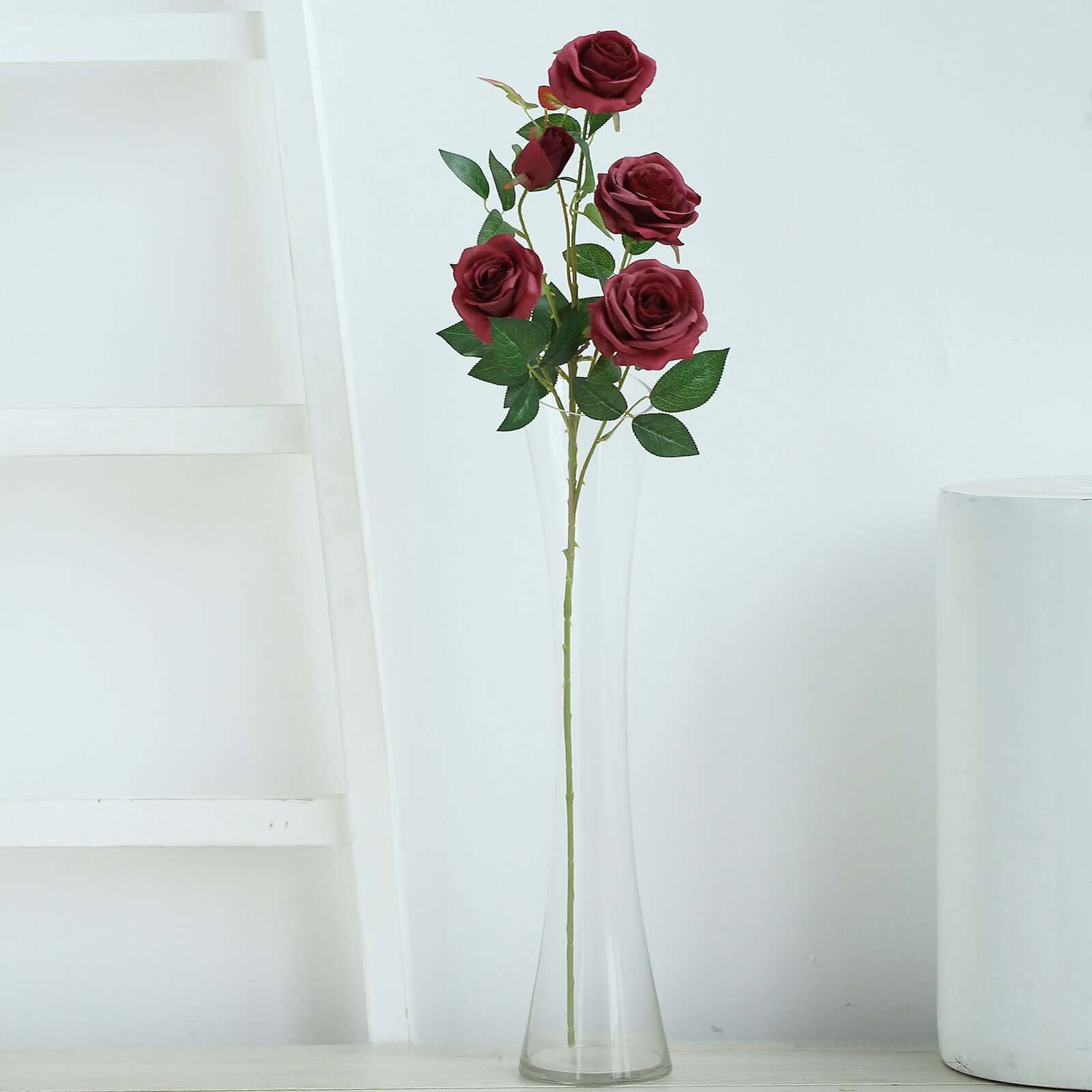 Hot Deal! 2 Bouquets of 33-Inch Tall Burgundy Artificial Silk Rose Flower Bush Stems