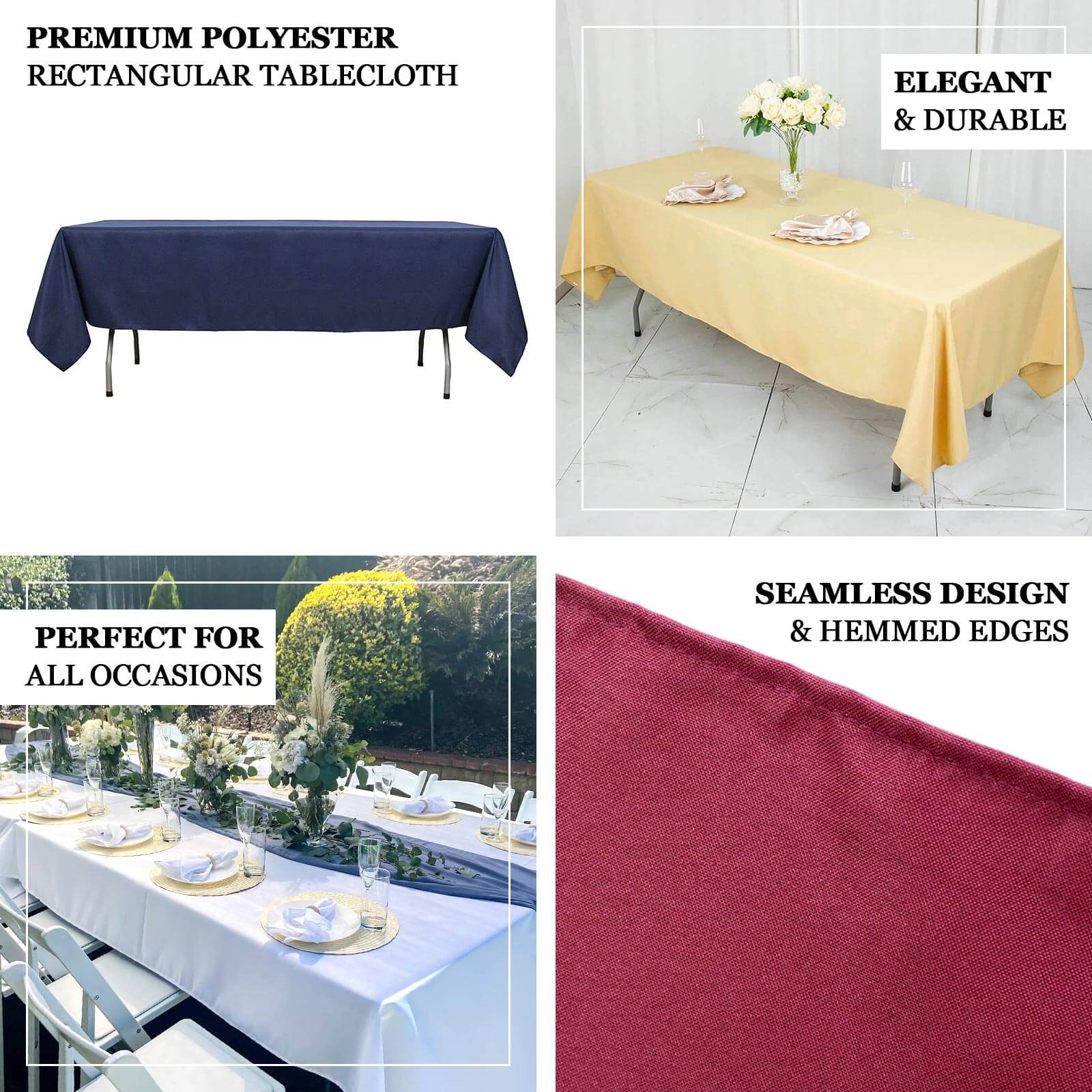 Durable 220GSM Wrinkle-Resistant Premium Polyester 60x102 Rectangle Champagne Tablecloth