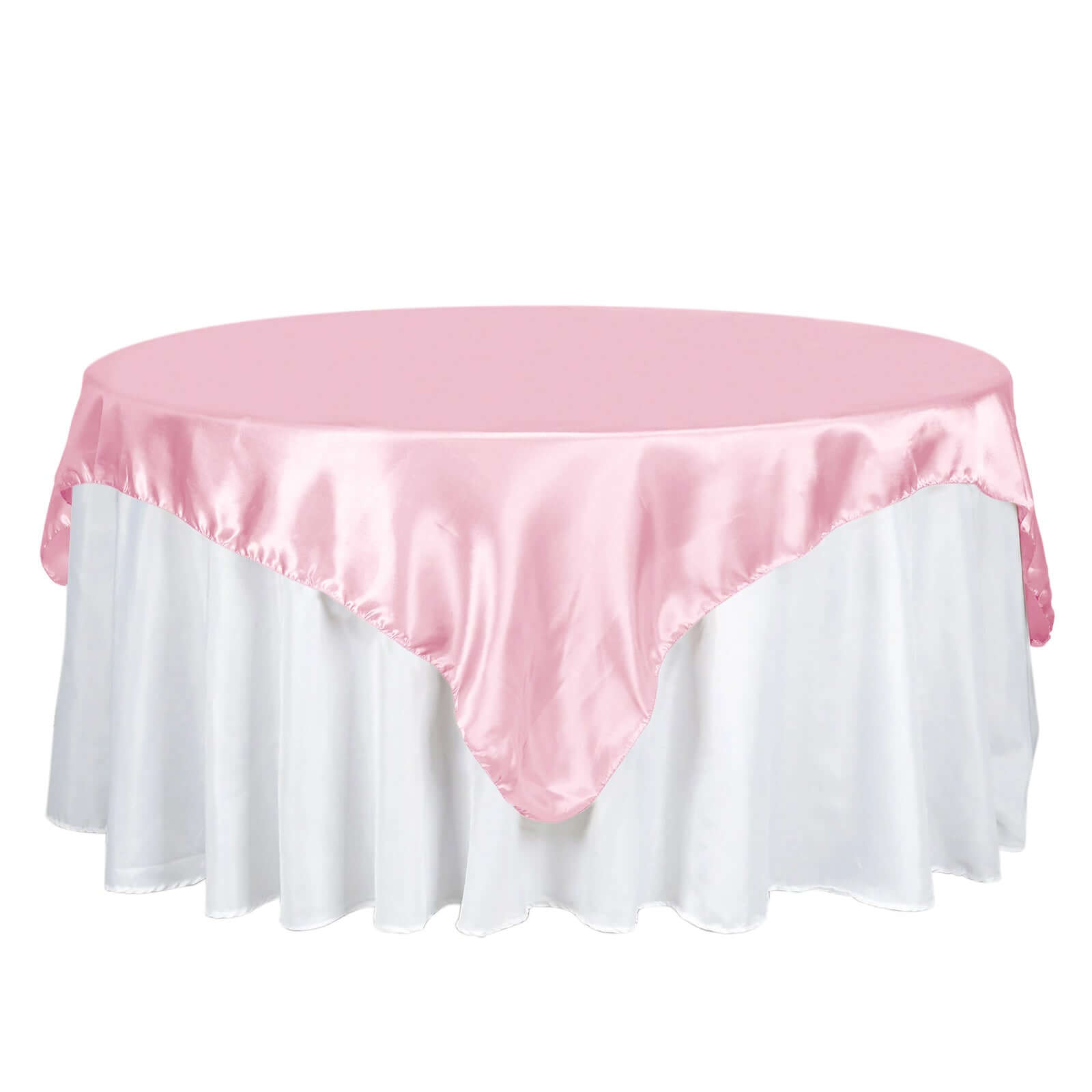 Pink 72x72 Satin Square Table Overlay - Smooth Finish Table Cover for Events