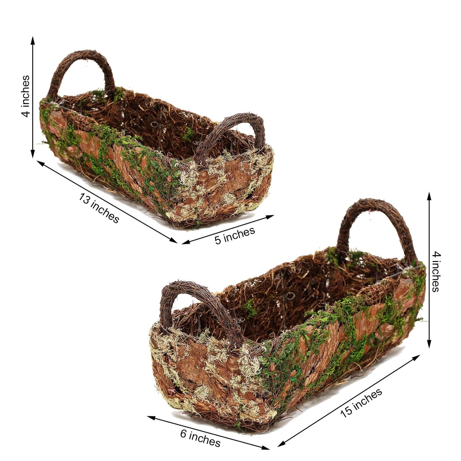 Special Offer! Set of 2 Rustic Moss Log-Shaped Planter Boxes with Handles for Flower Arrangements
