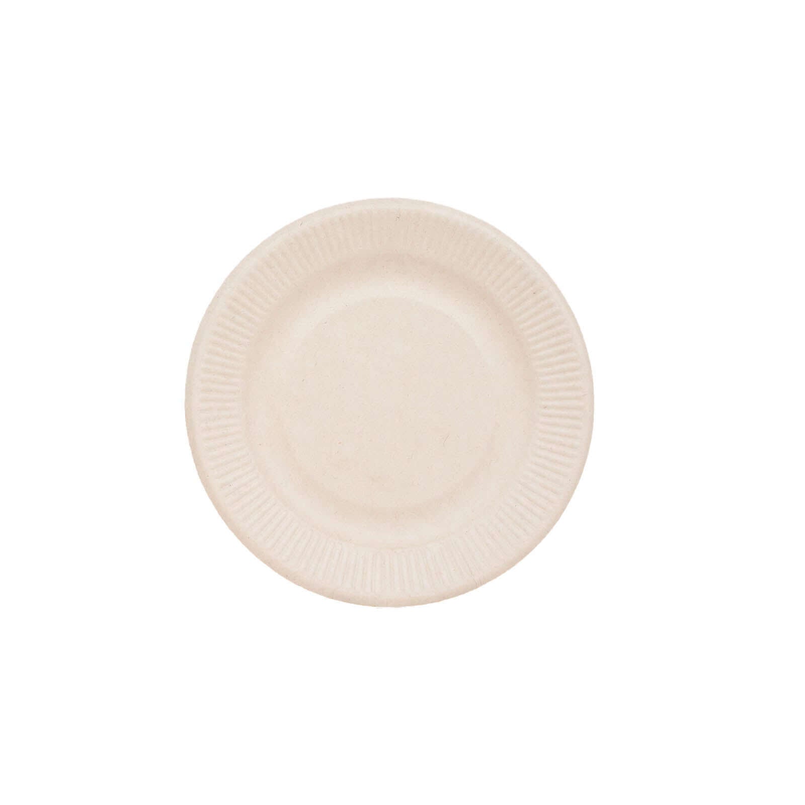 50-Piece Set of Natural 8-Inch Round Bagasse Dessert Plates with Ribbed Edge