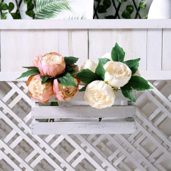 Stunning Beige Artificial Silk Peony Bouquet - 5 Flower Heads