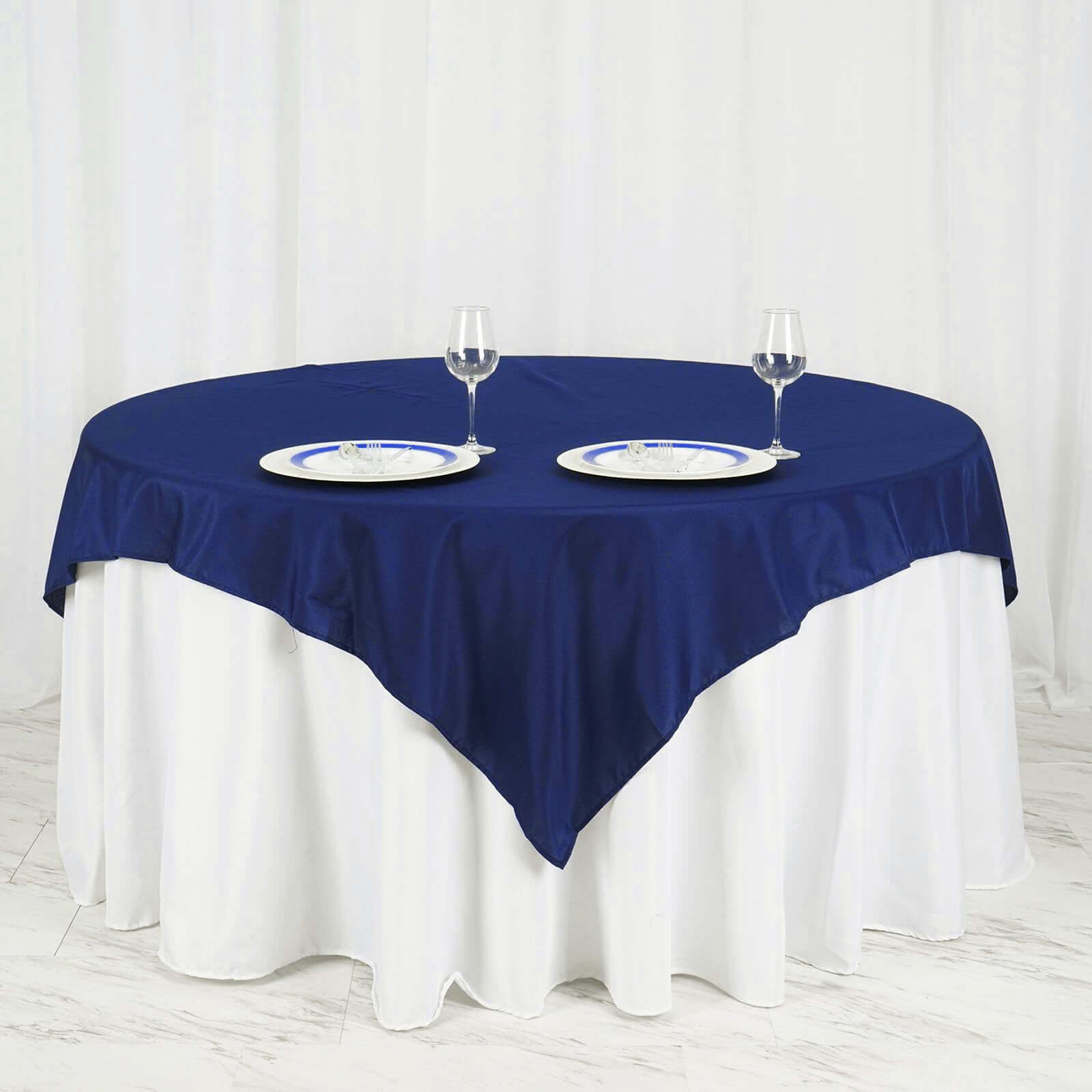 Navy Blue 70x70 Polyester Square Table Overlay - Wrinkle-Free & Long-Lasting Table Cover