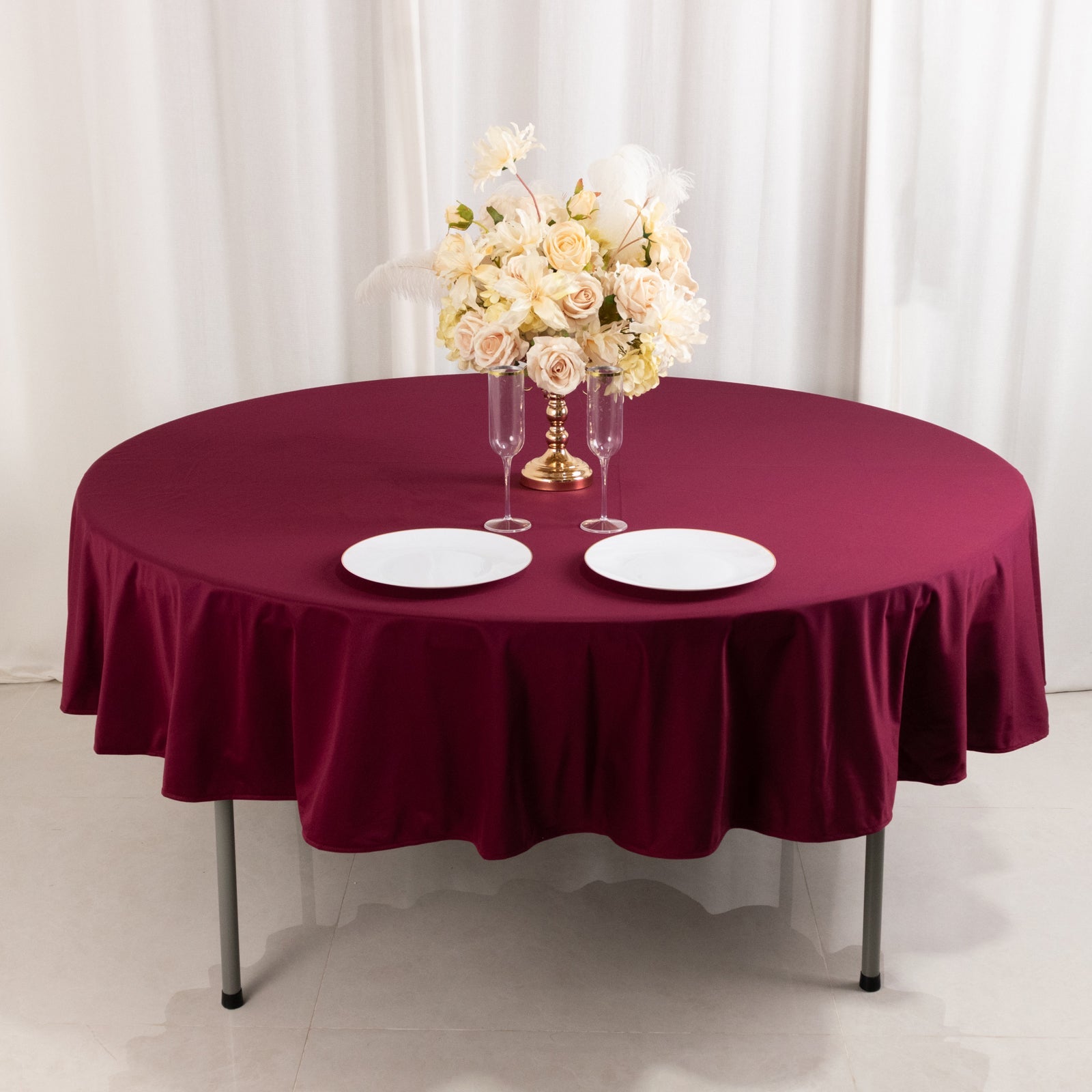 Premium 90' Round Burgundy Scuba Tablecloth - Wrinkle & Stain Free for Events