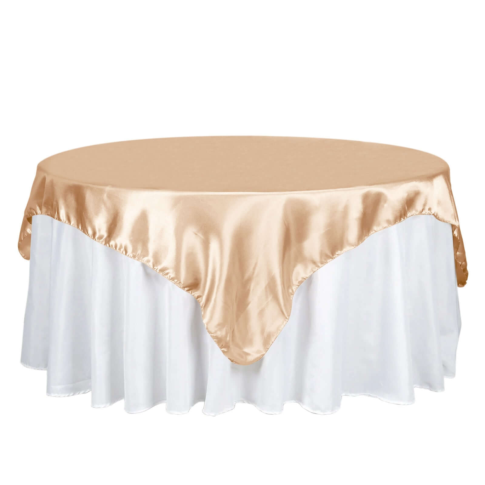 Nude Satin 72x72 Square Table Overlay - Smooth Finish Table Cover for Special Occasions
