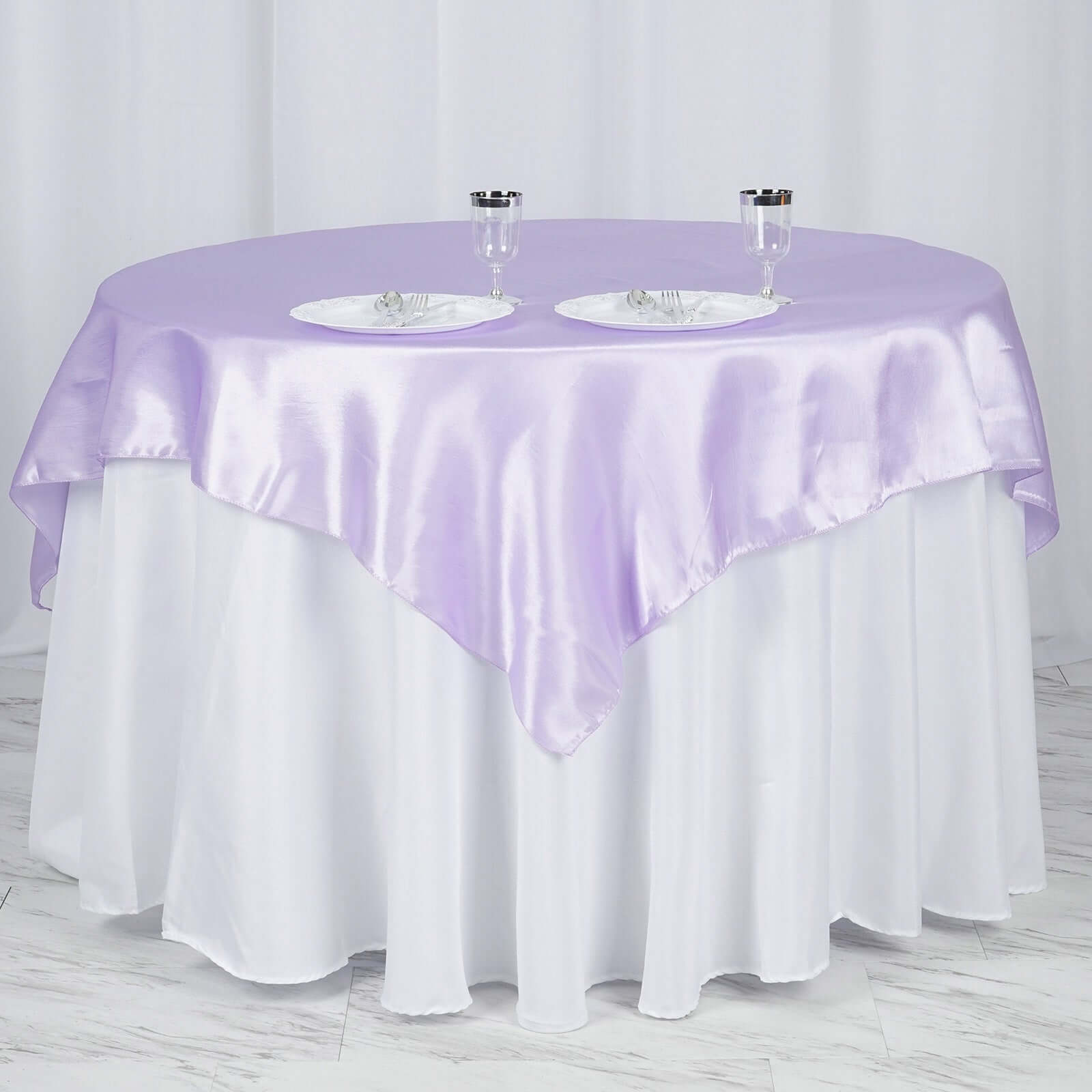 Lavender Lilac Satin 60x60 Square Table Overlay with Smooth Silky Touch