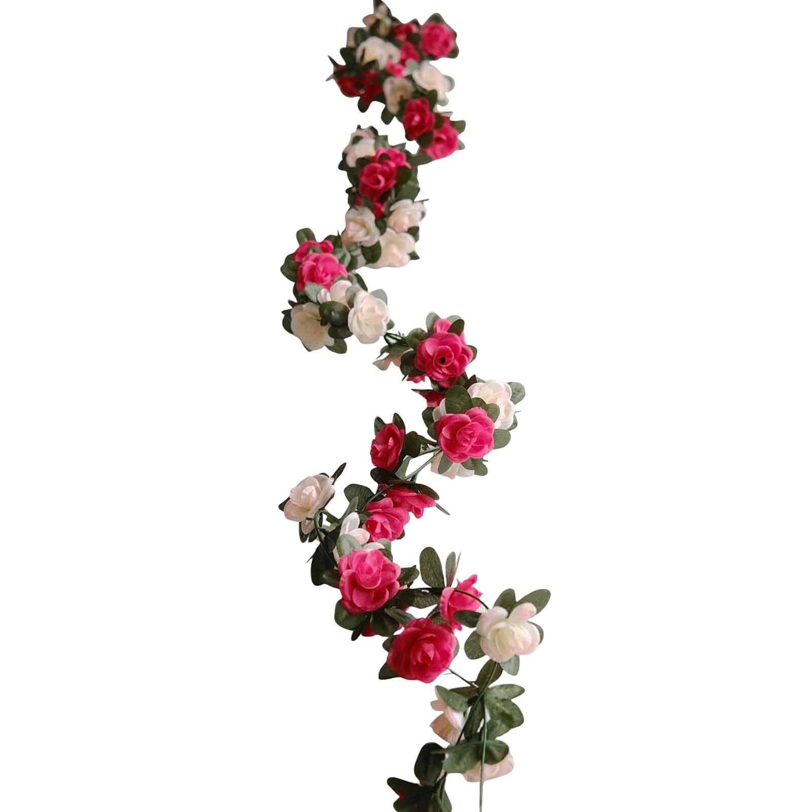 Hot Deal! 2-Pack 8ft Blush Fuchsia Artificial Silk Mini Rose Garland with 45 Flower Heads