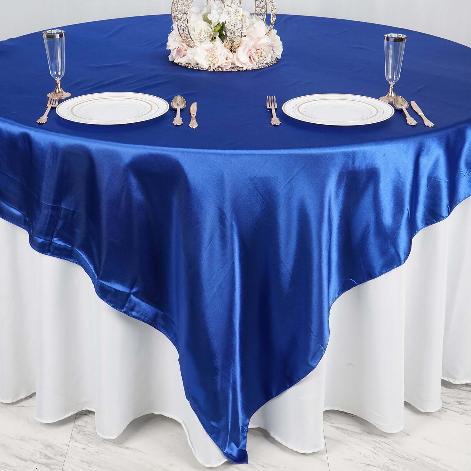 Royal Blue Satin 90x90 Square Table Overlay - Smooth Finish Table Topper