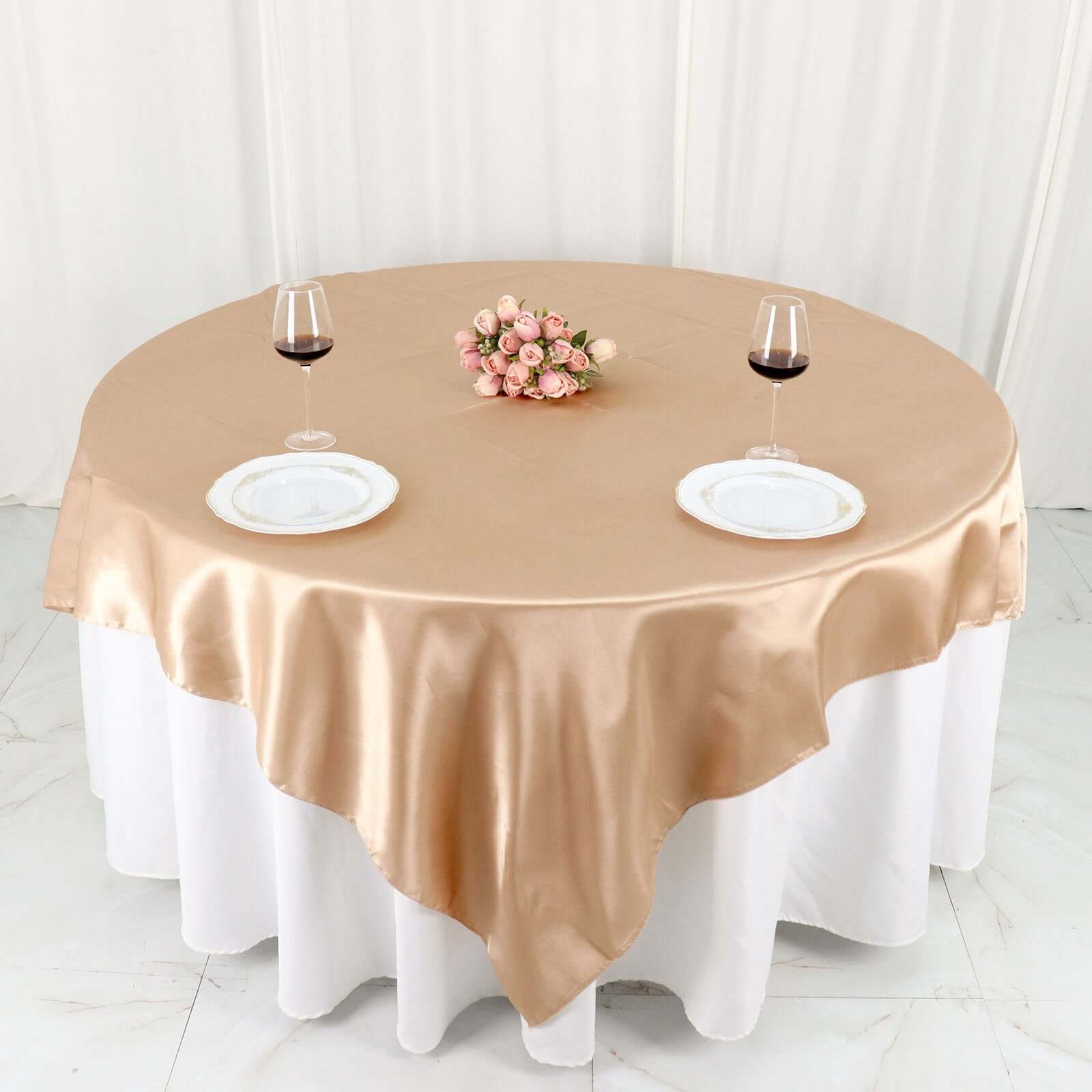 Nude Satin 72x72 Square Table Overlay - Smooth Finish Table Cover for Special Occasions