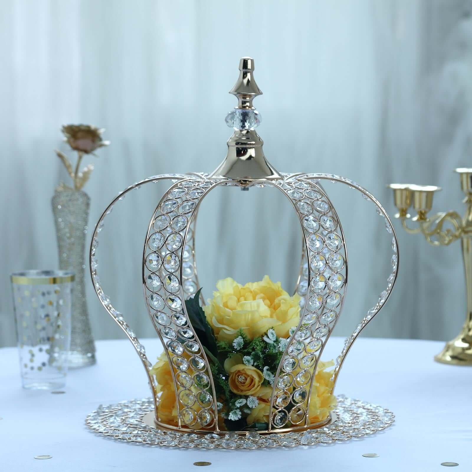 Metallic Gold Crystal-Bead Royal Crown Cake Topper - Ideal for Royal Baby Showers, Sweet 16 Cakes & Events