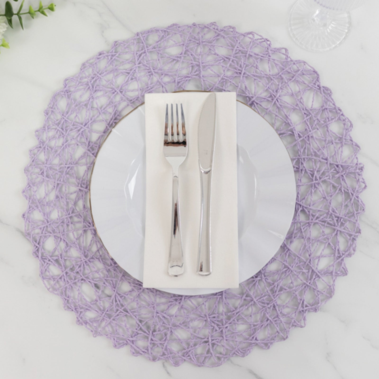 Hot Deal! 6-Piece Set of Disposable Round Woven Fiber Table Placemats in Lavender Lilac, 15 inches