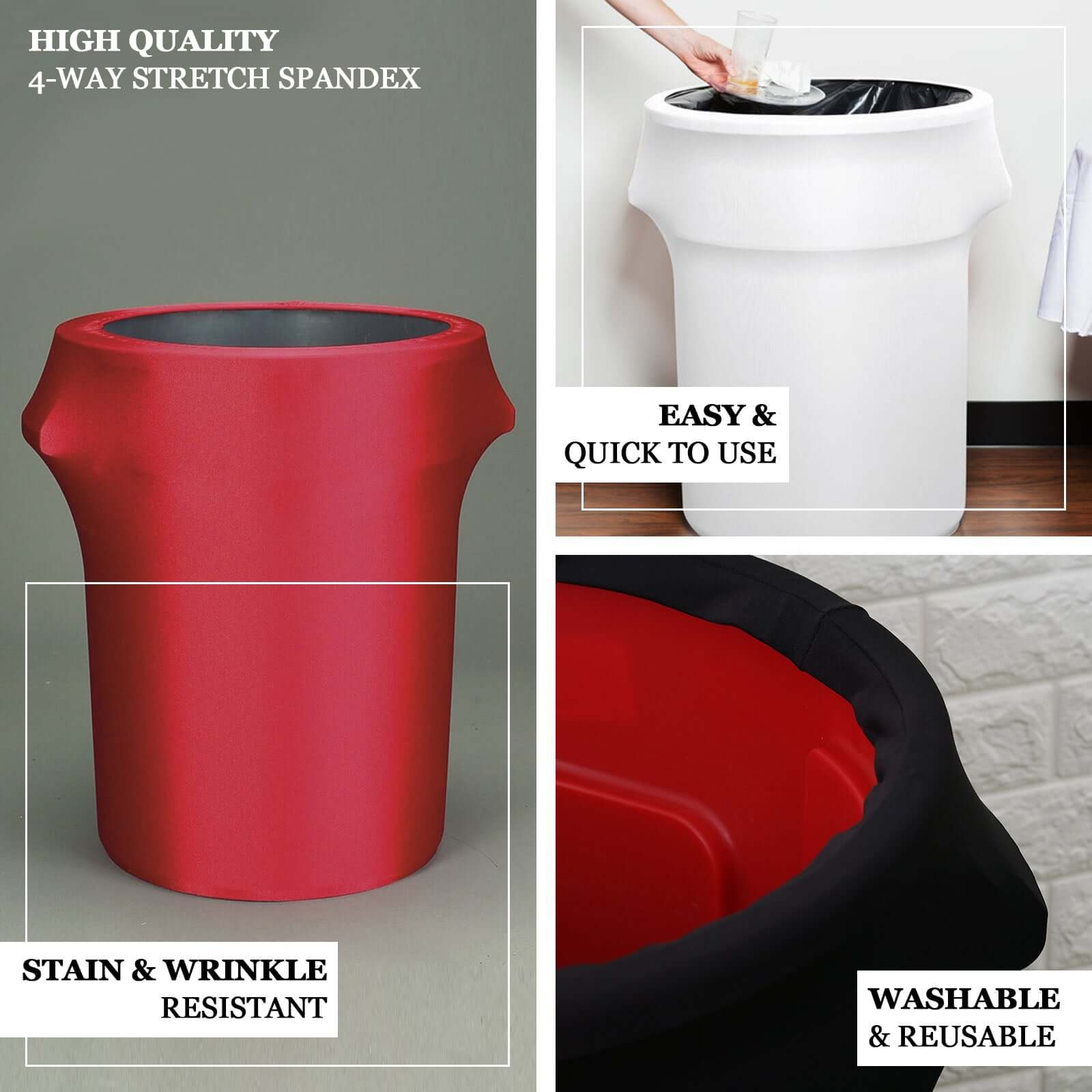 41 - 50 Gallon Burgundy Round Stretch Spandex Trash Bin Cover