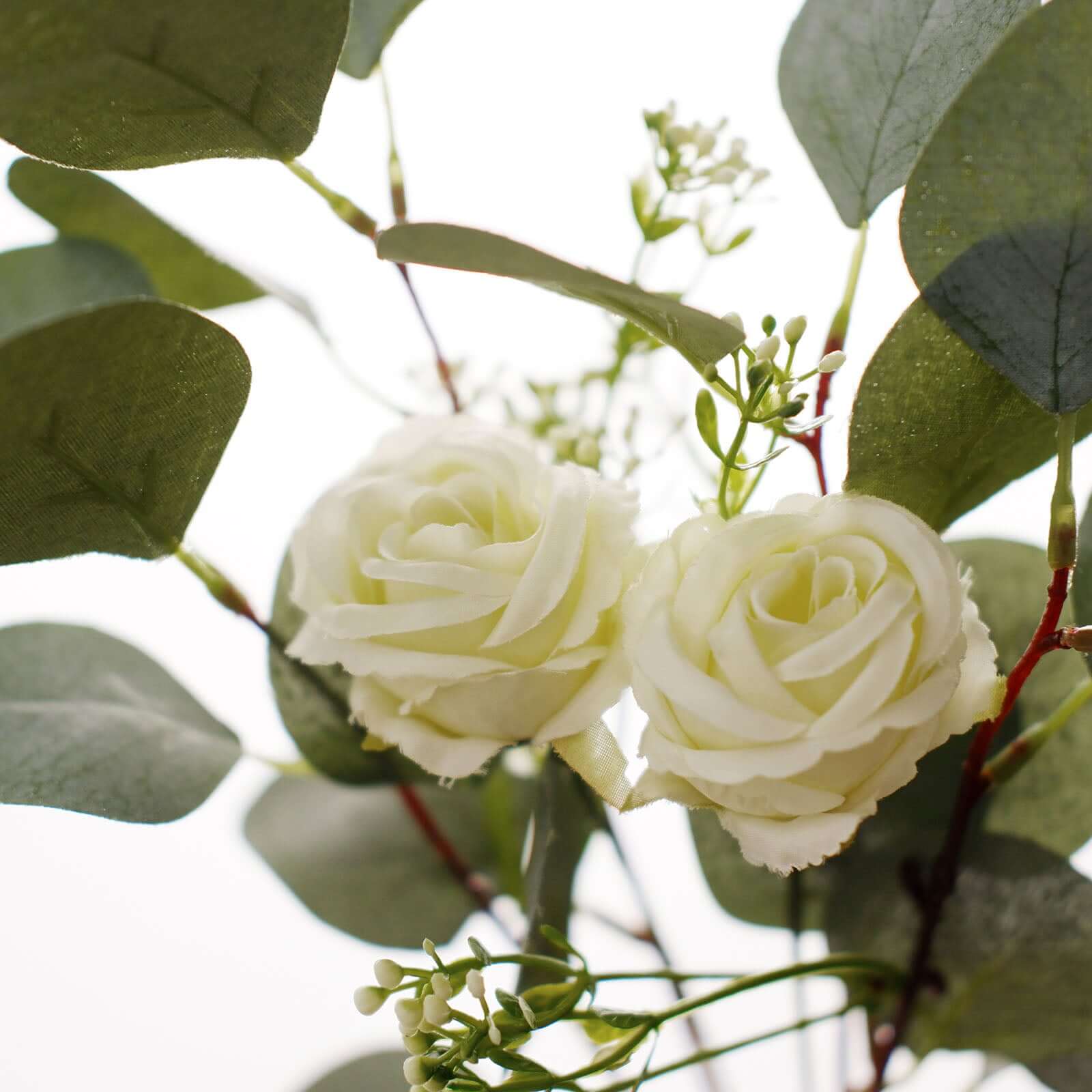 15-Piece Ivory Artificial Silk Rose and Eucalyptus Bouquet for Decor