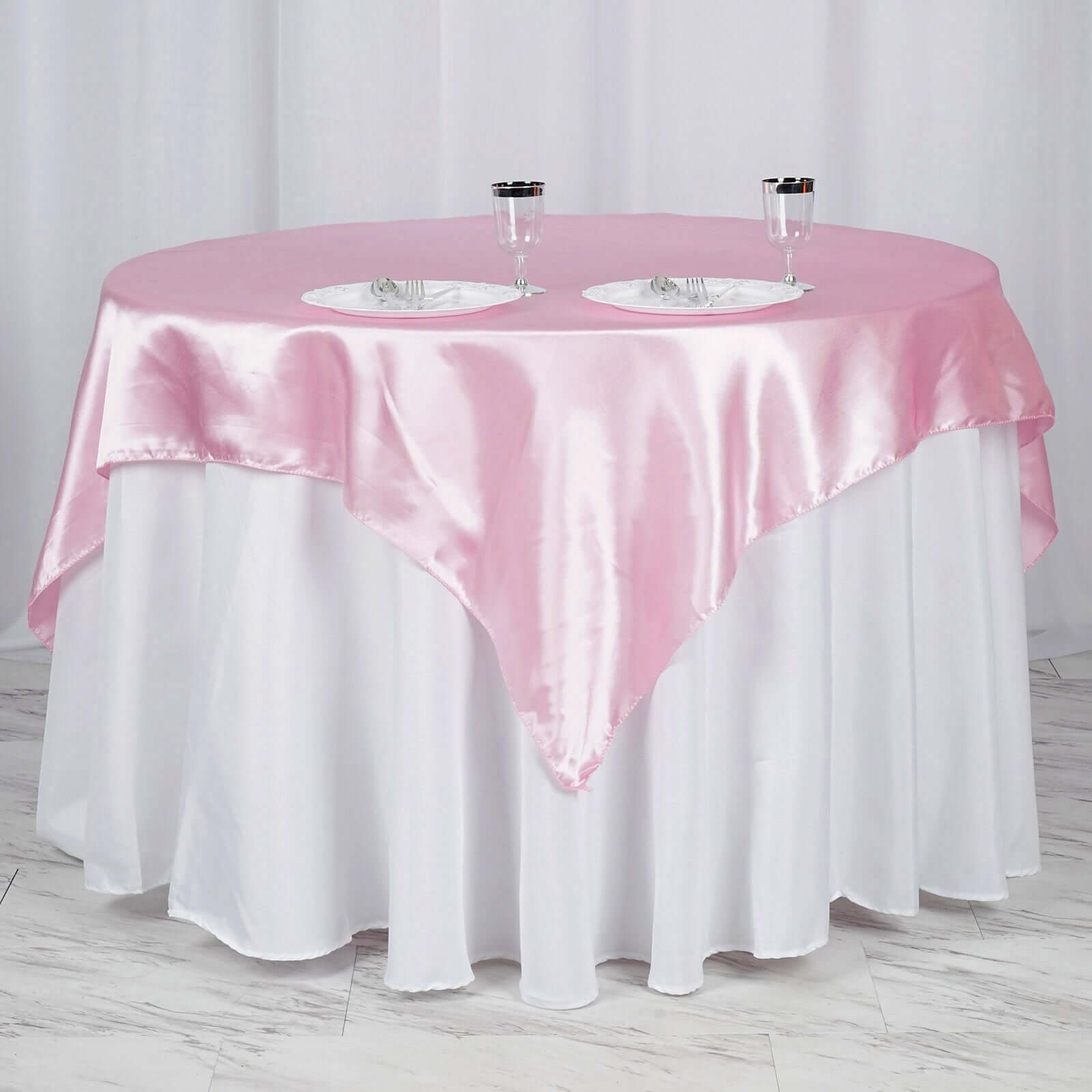 Hot Sale! Pink Satin Square Table Overlay 60x60 - Soft and Silky Table Cover
