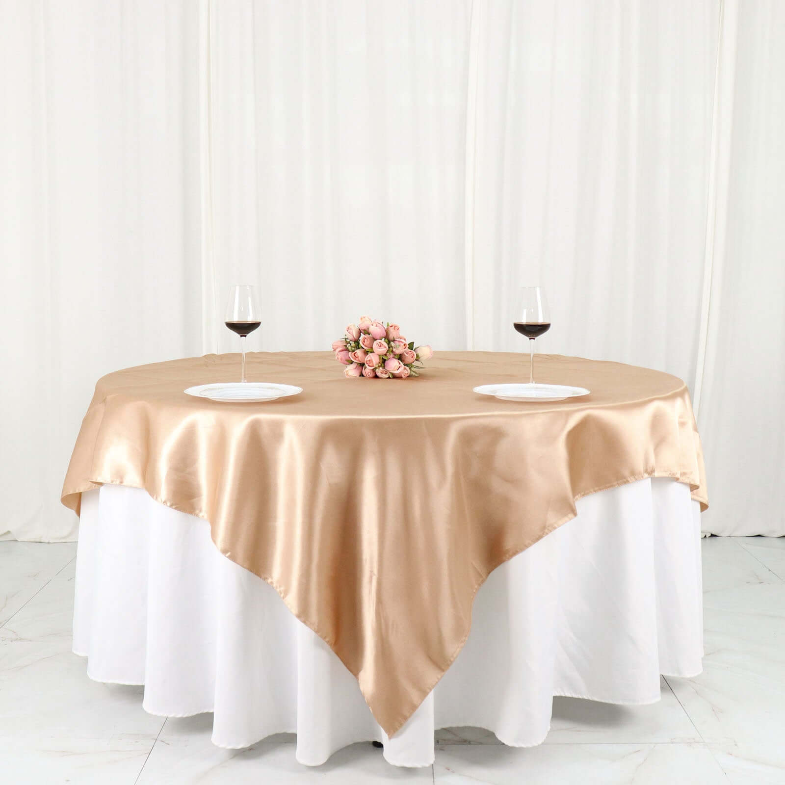 Nude Satin 72x72 Square Table Overlay - Smooth Finish Table Cover for Special Occasions