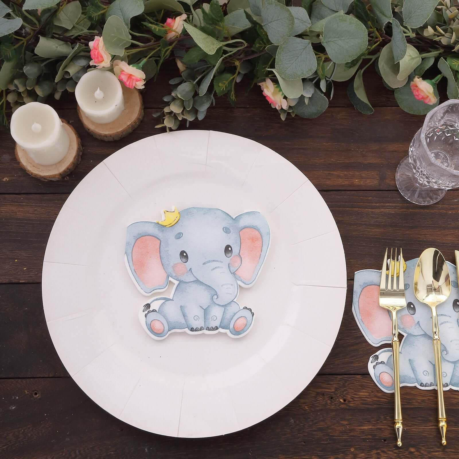 20-Pack Disposable Blue Elephant-Shaped Paper Beverage Napkins for Baby Showers