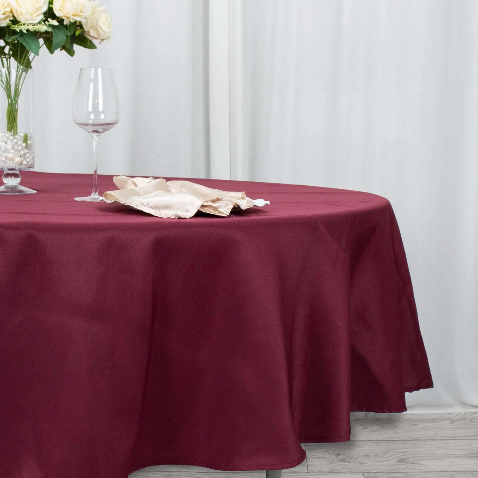 Hot Sale! 90-Inch Burgundy Premium Polyester Round Tablecloth - Stain & Wrinkle Resistant