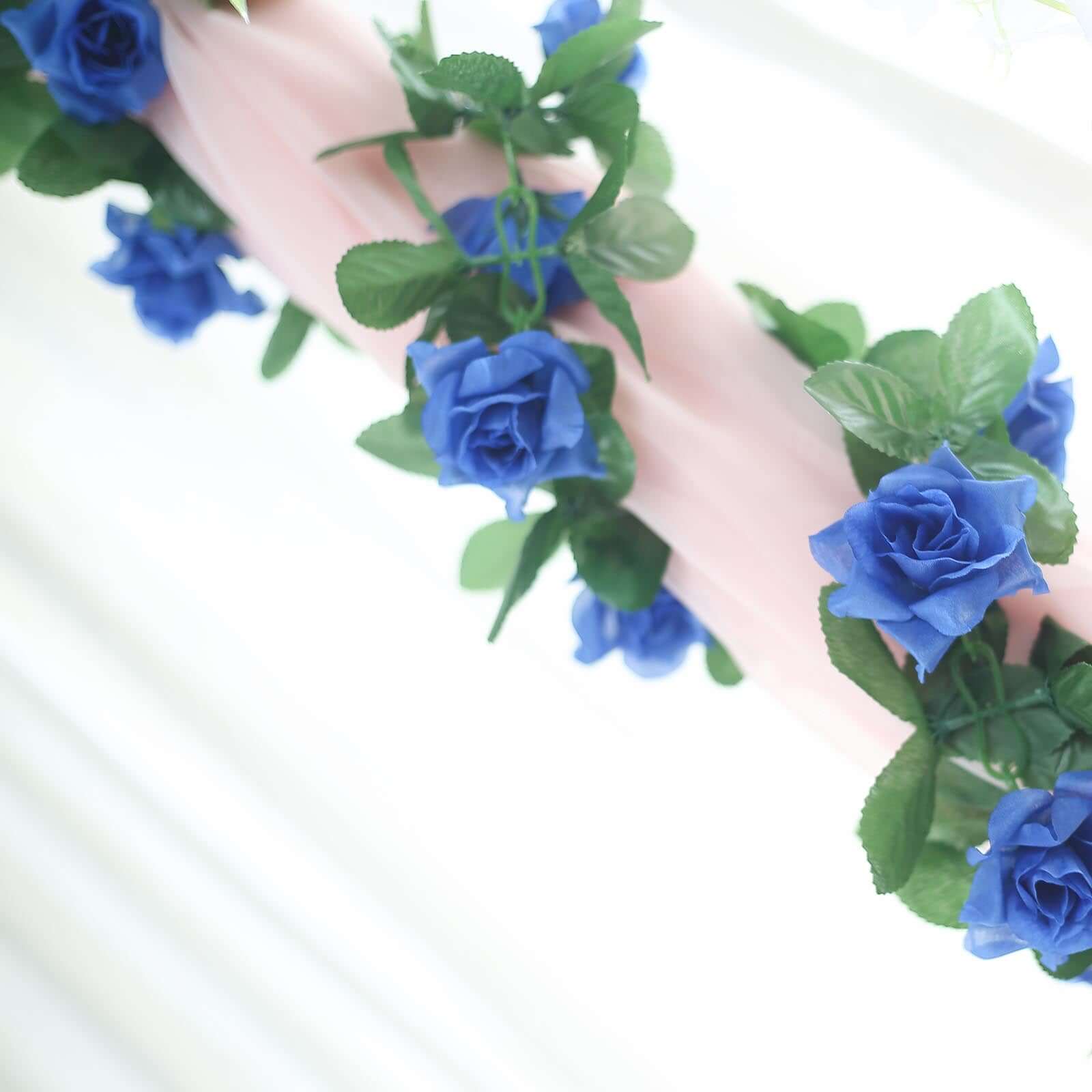 6ft UV-Protected Royal Blue Artificial Silk Rose Garland - Ideal for Decor