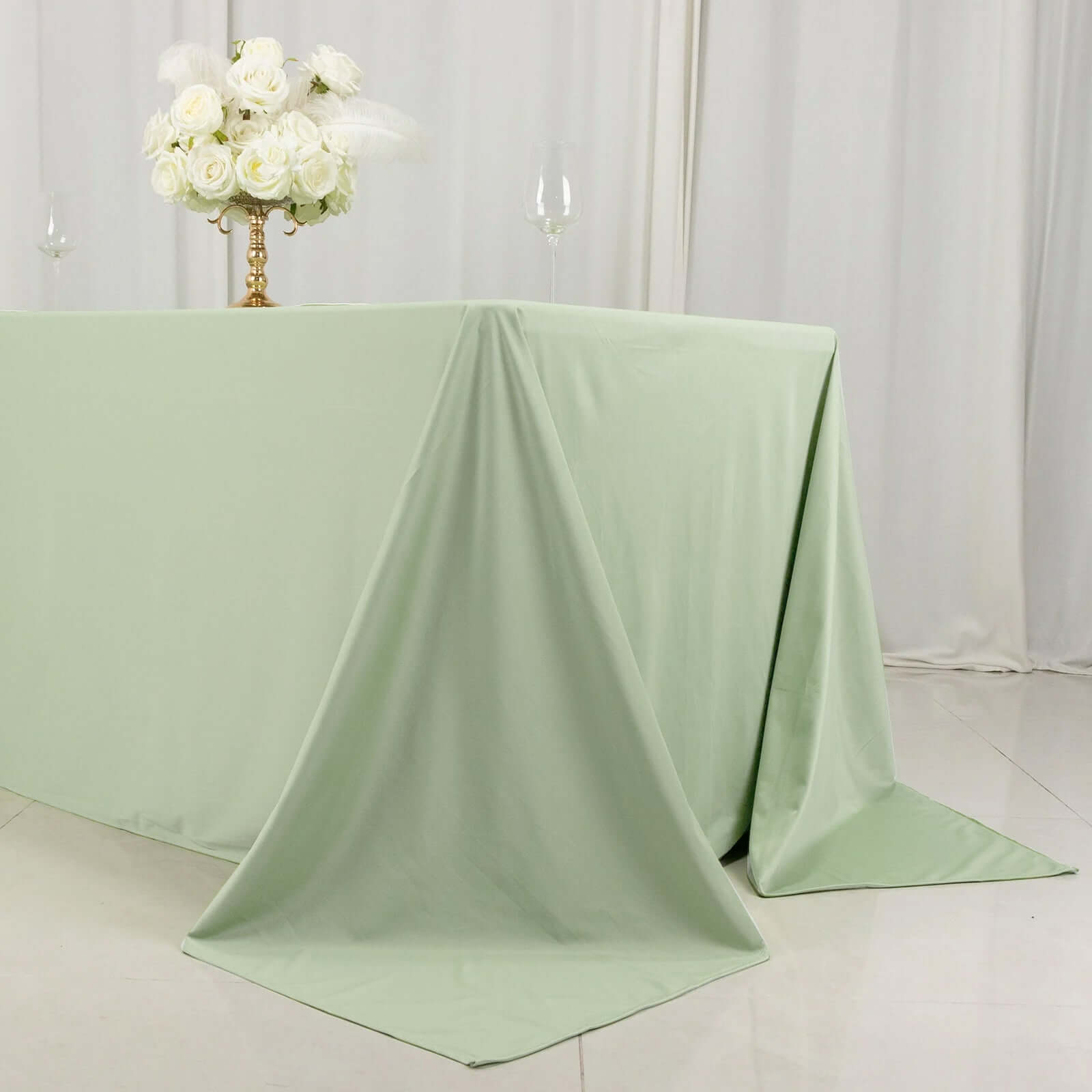 Premium Sage Green Scuba Polyester Rectangular Tablecloth - Wrinkle & Stain Free, Ideal for Events