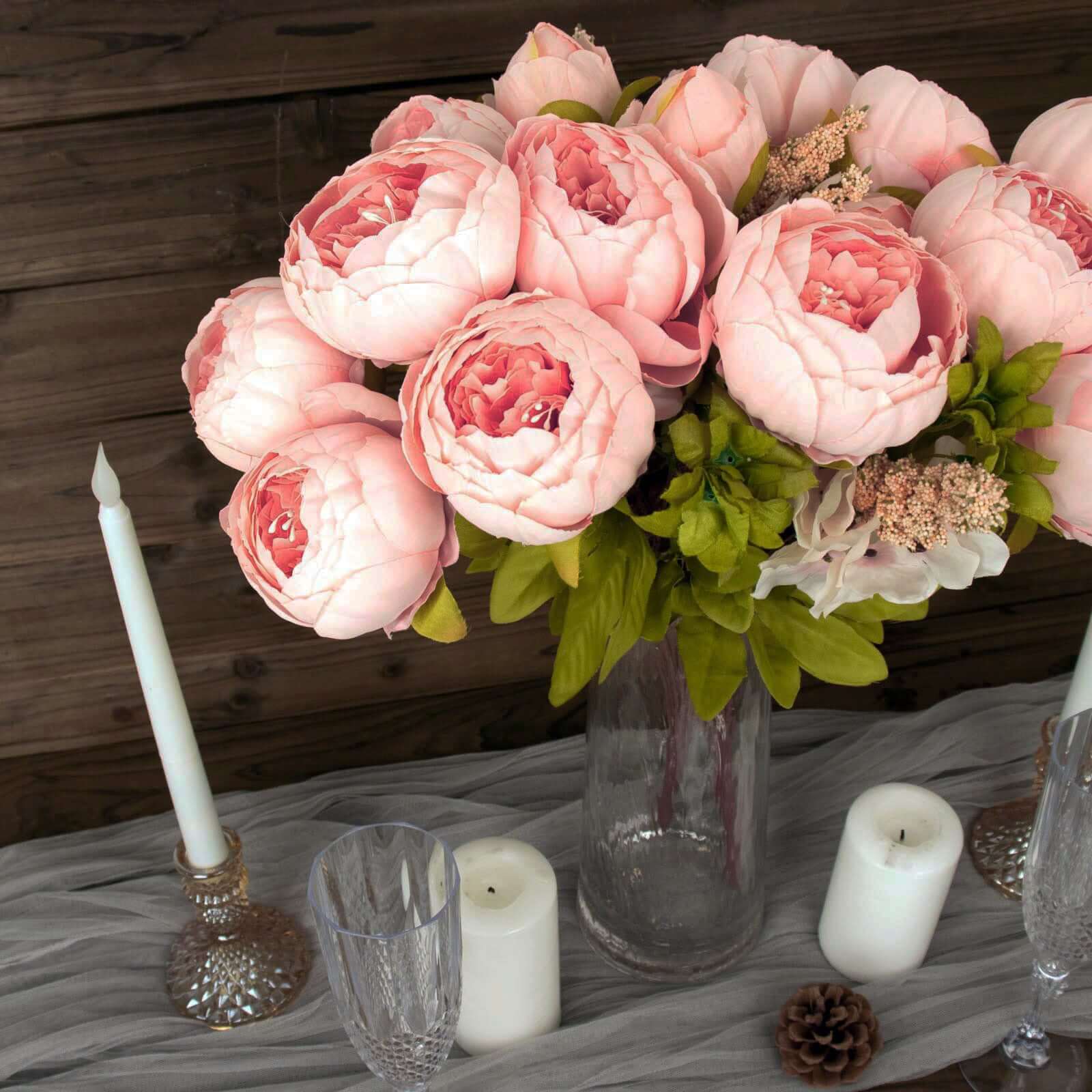 Hot Deal! 2-Pack 19" Pink Artificial Peony Flower Wedding Bouquets, Faux Silk Arrangements