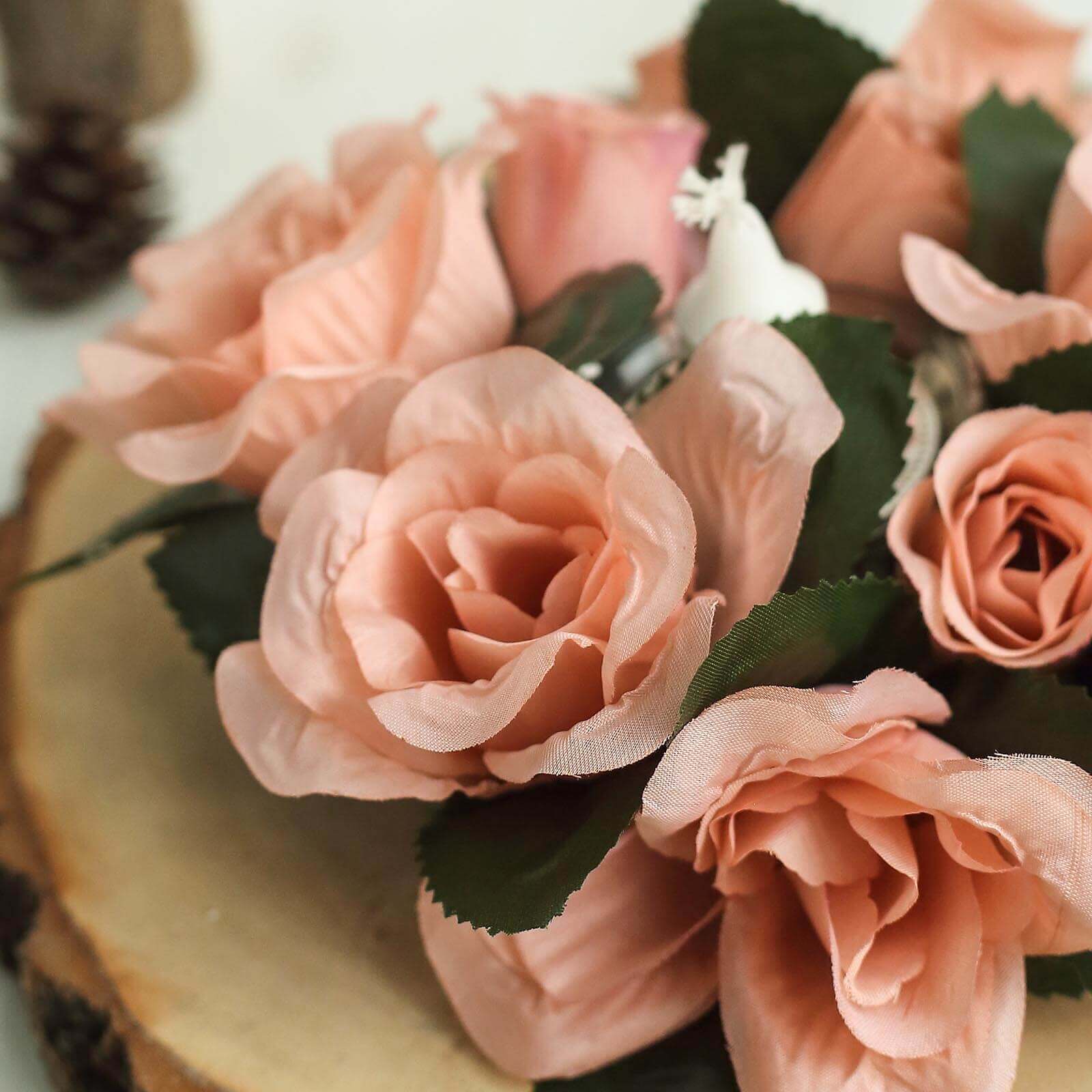 4-Pack Dusty Rose Artificial Silk Rose Flower Candle Rings - Perfect Decor!