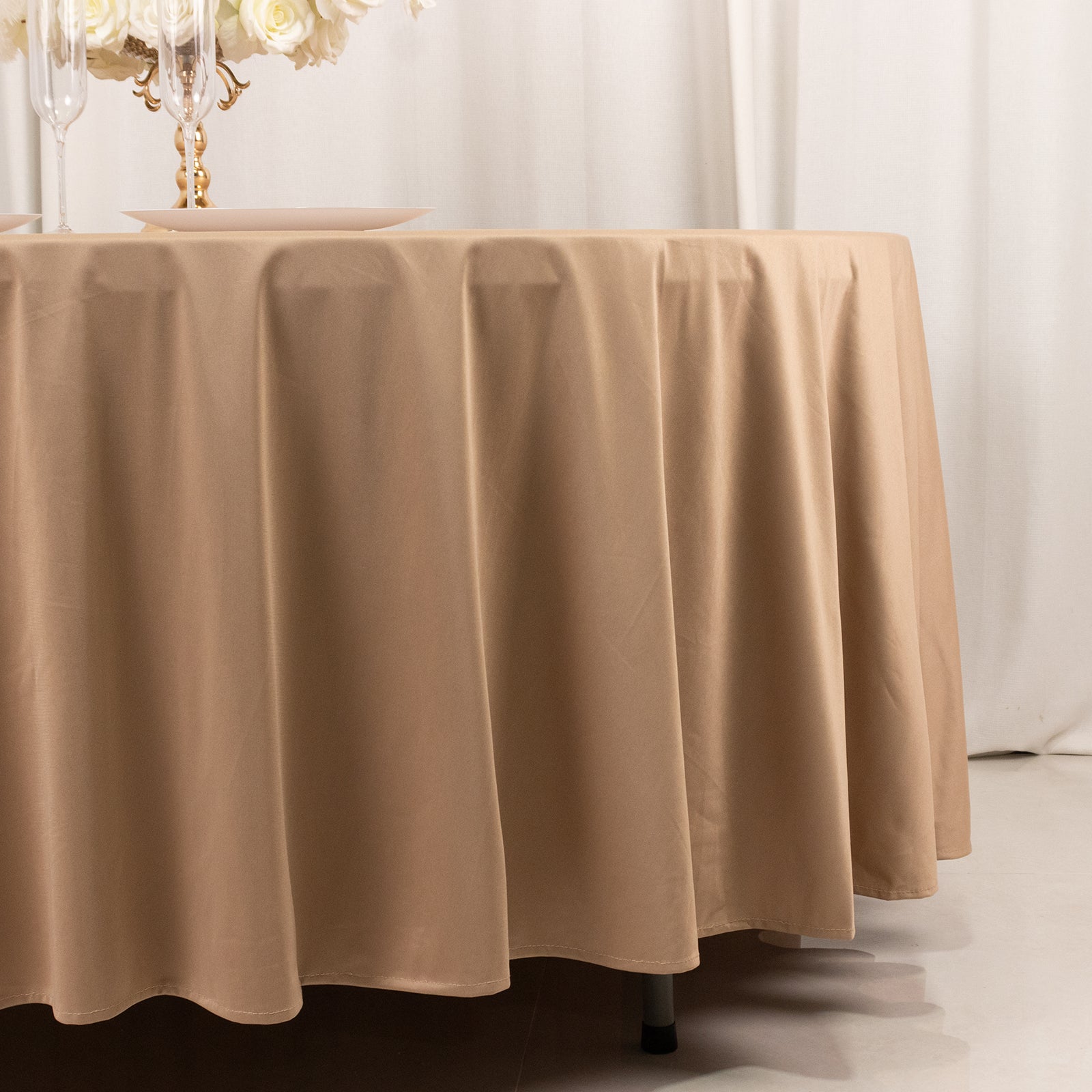 Premium Wrinkle-Free & Stain-Resistant Nude Scuba Round 108 Tablecloth for Events