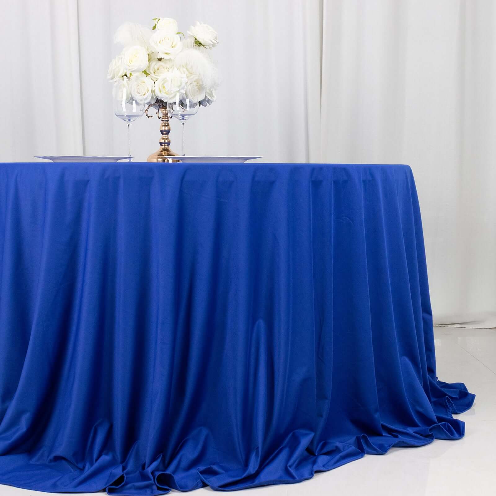 Exclusive Royal Blue 132' Scuba Round Tablecloth - Wrinkle & Stain Free